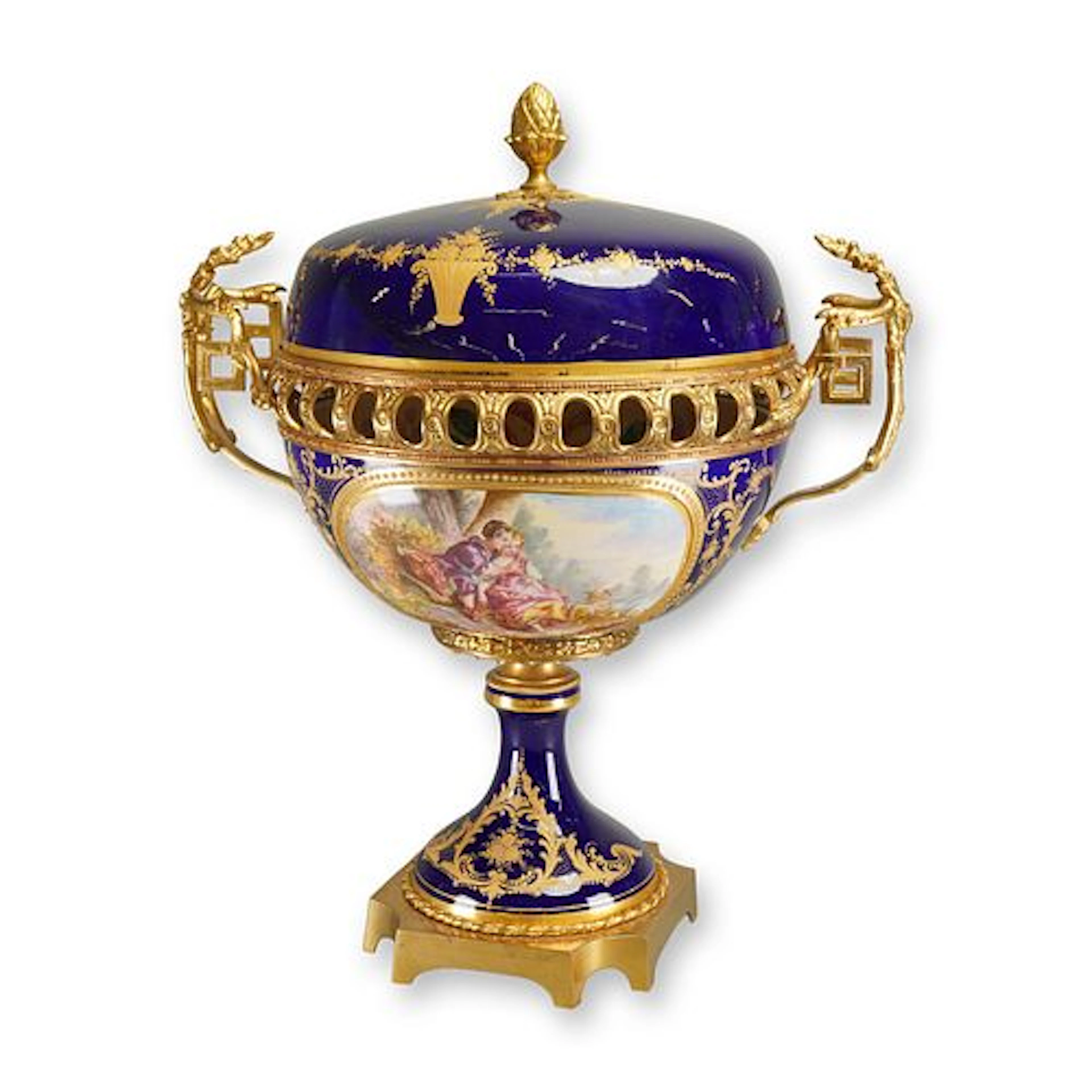 French 19th Century Sevres-Style Bleu de Roi Porcelain Covered Urn