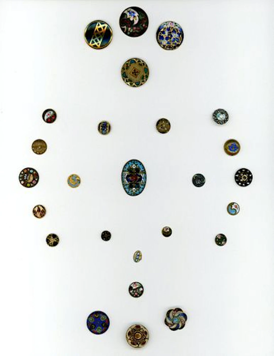 A CARD OF DIVISION ONE ENAMEL BUTTONS