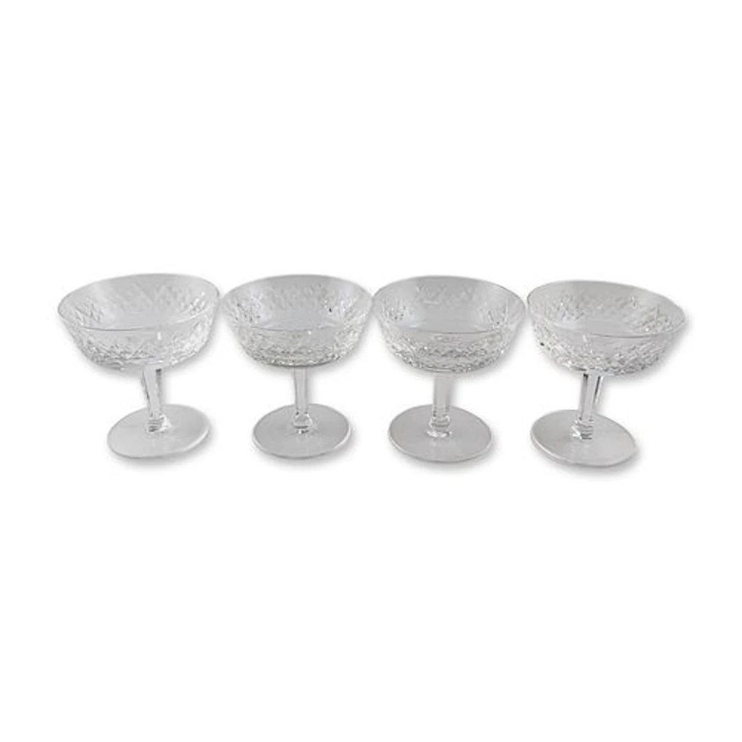 4pc Waterford Alana Pattern Crystal Champagne Coupe Glasses
