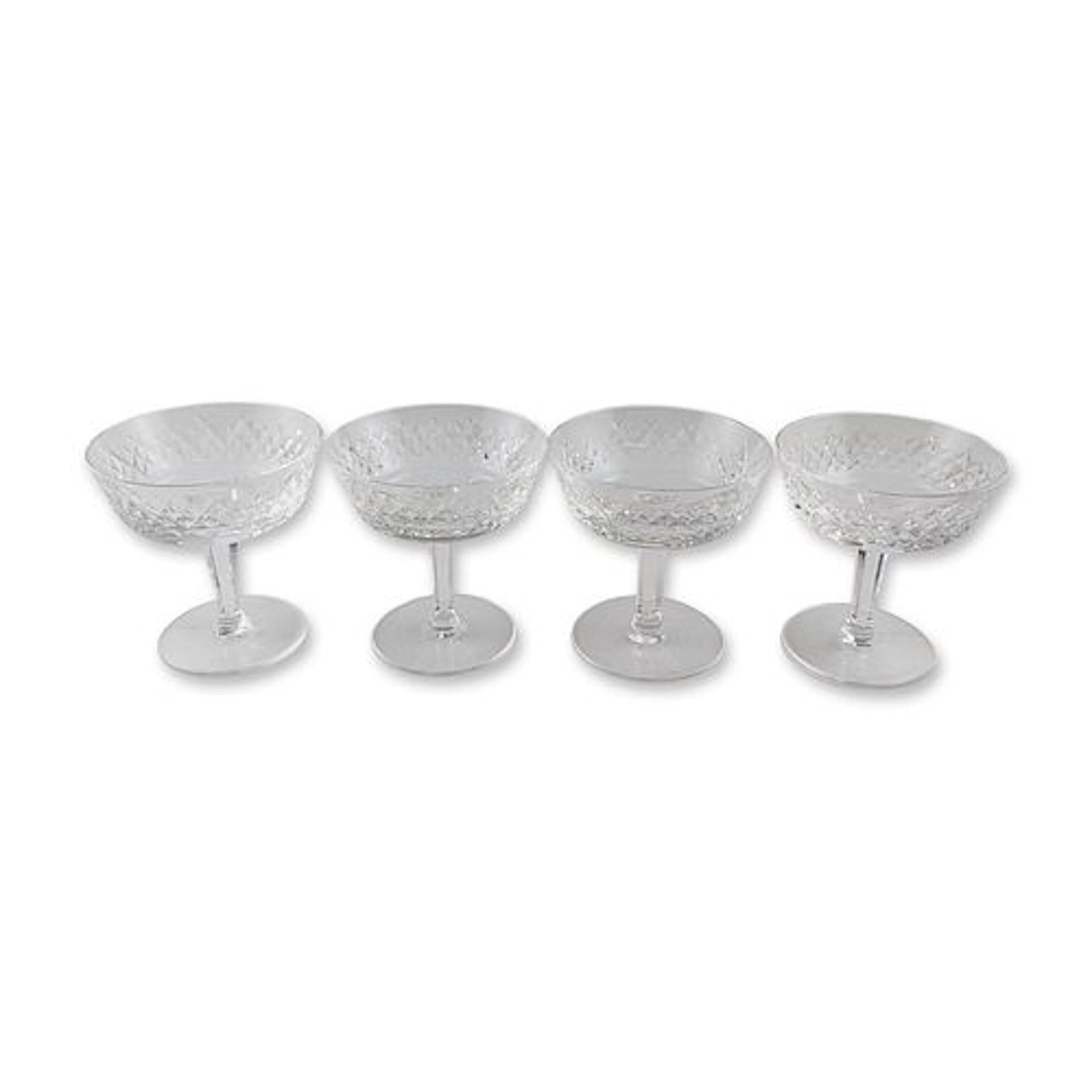 4pc Waterford Alana Pattern Crystal Champagne Coupe Glasses
