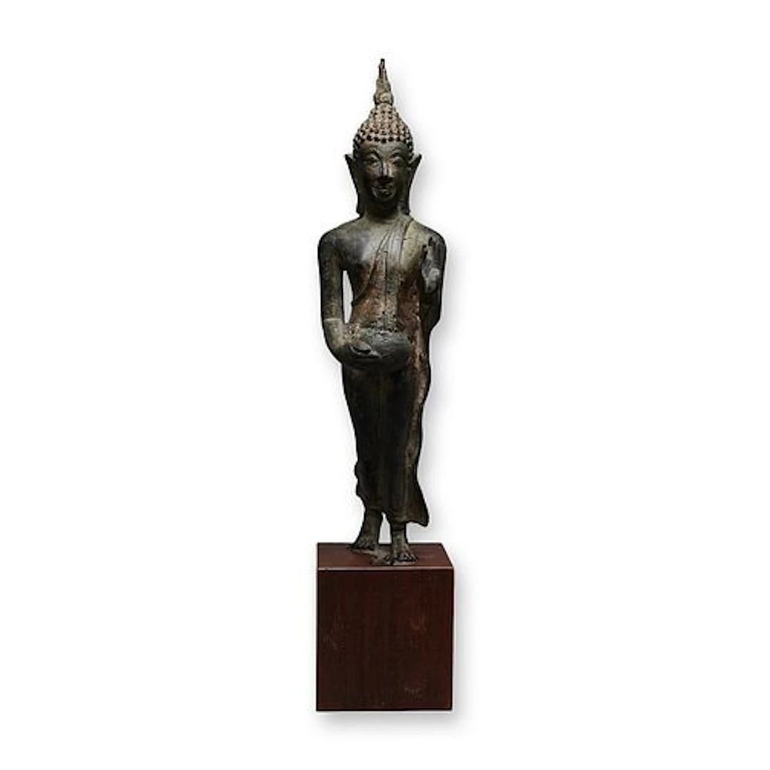 Thai Bronze Walking Buddha Sculpture