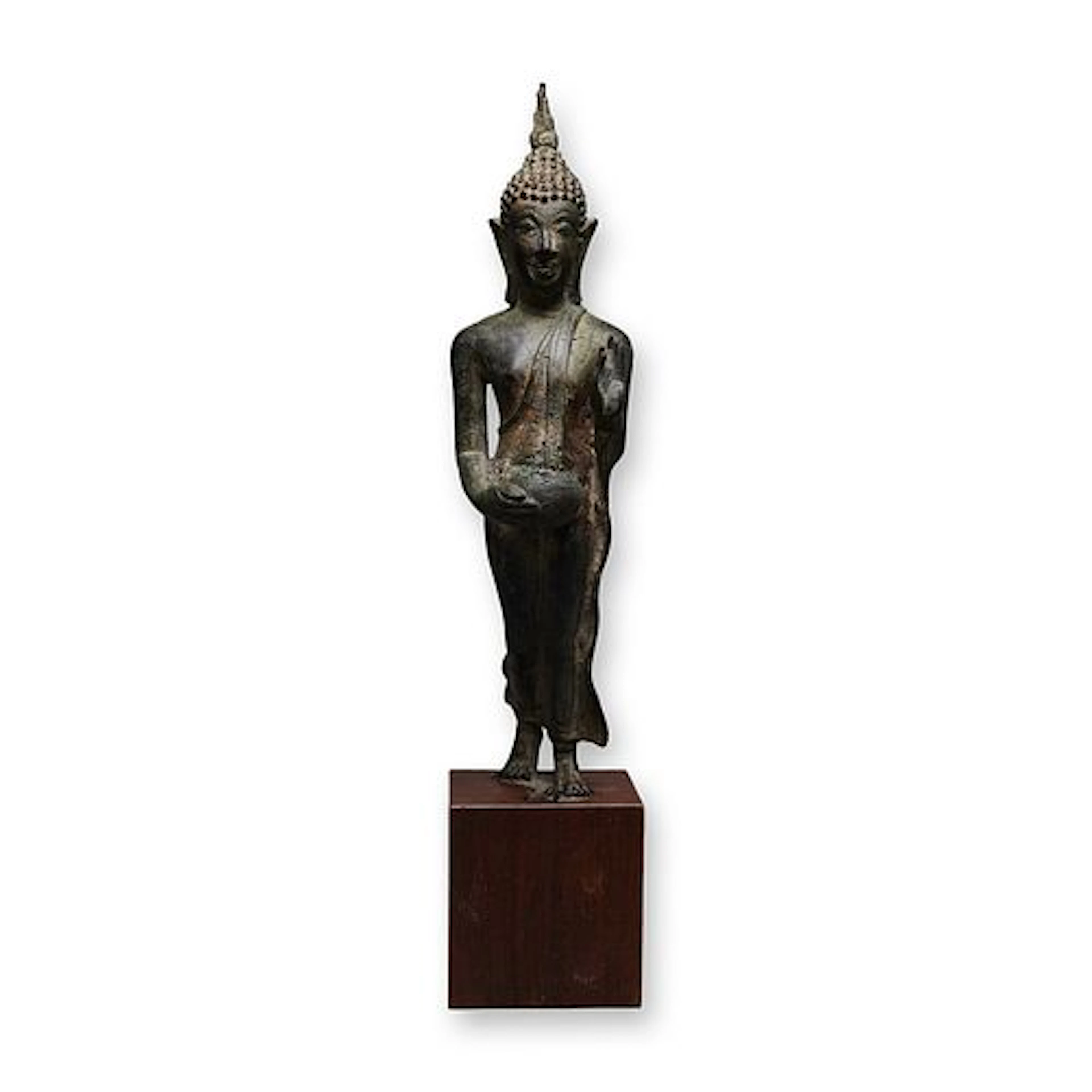 Thai Bronze Walking Buddha Sculpture