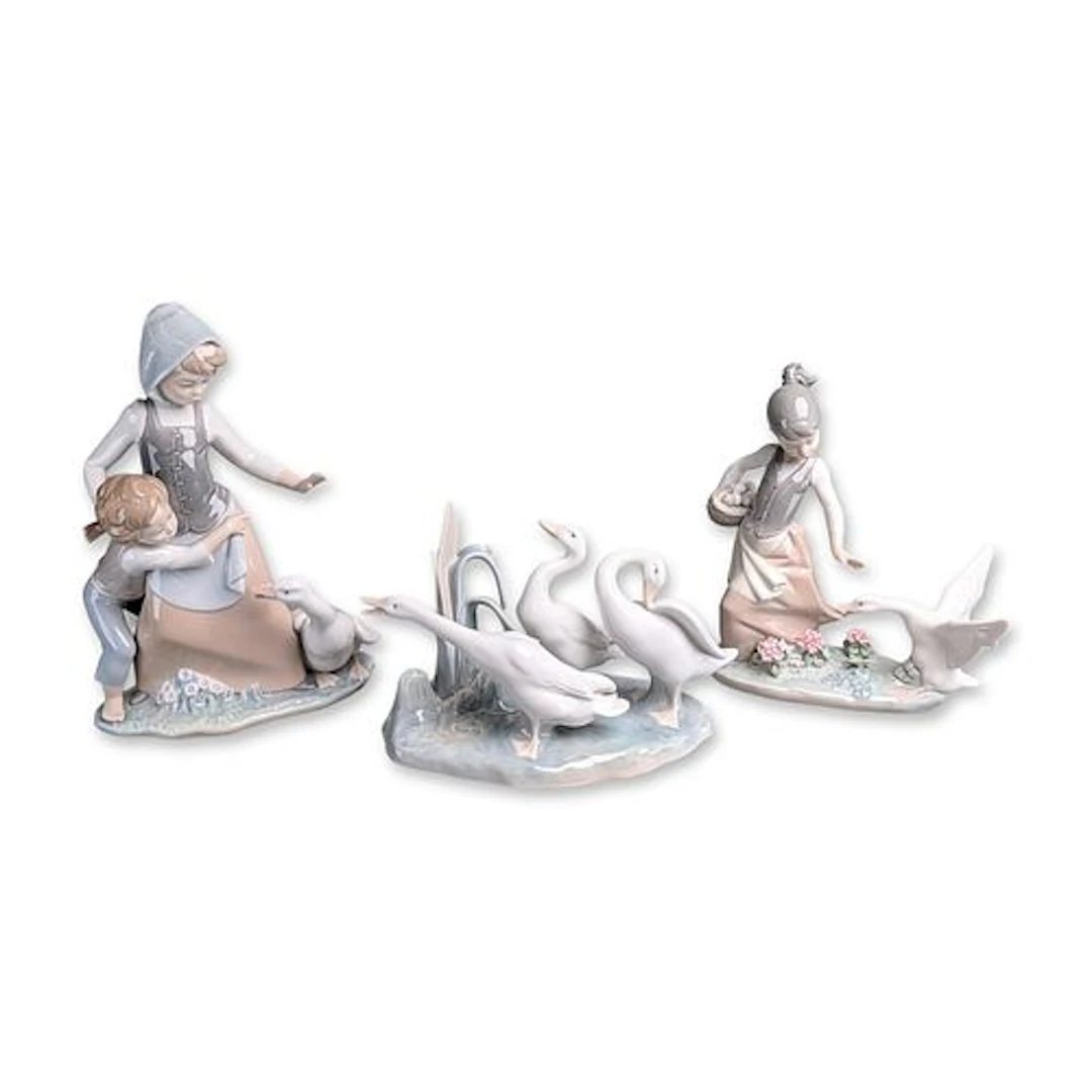 3pc Lladro Glazed Porcelain Waterfowl Figurines