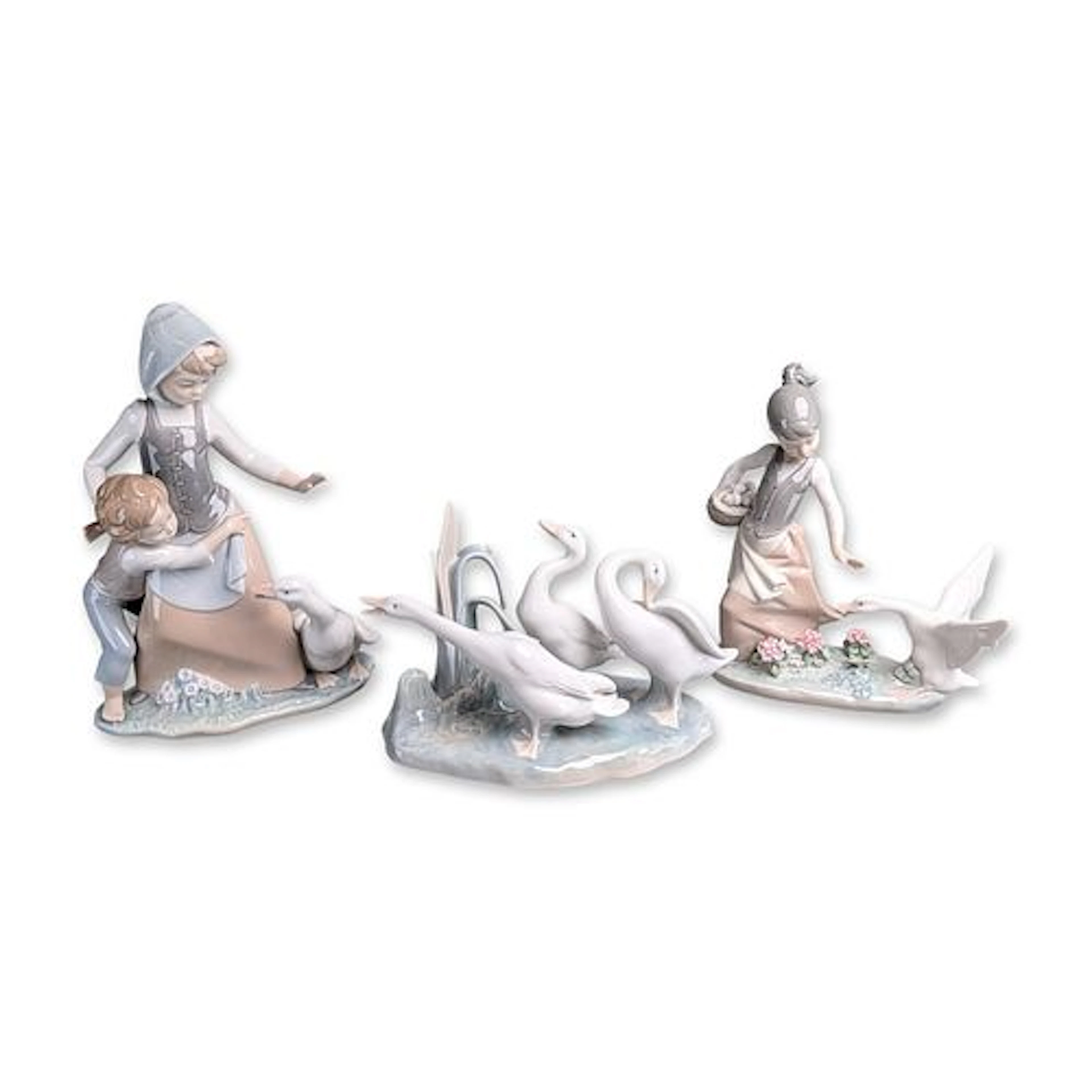 3pc Lladro Glazed Porcelain Waterfowl Figurines
