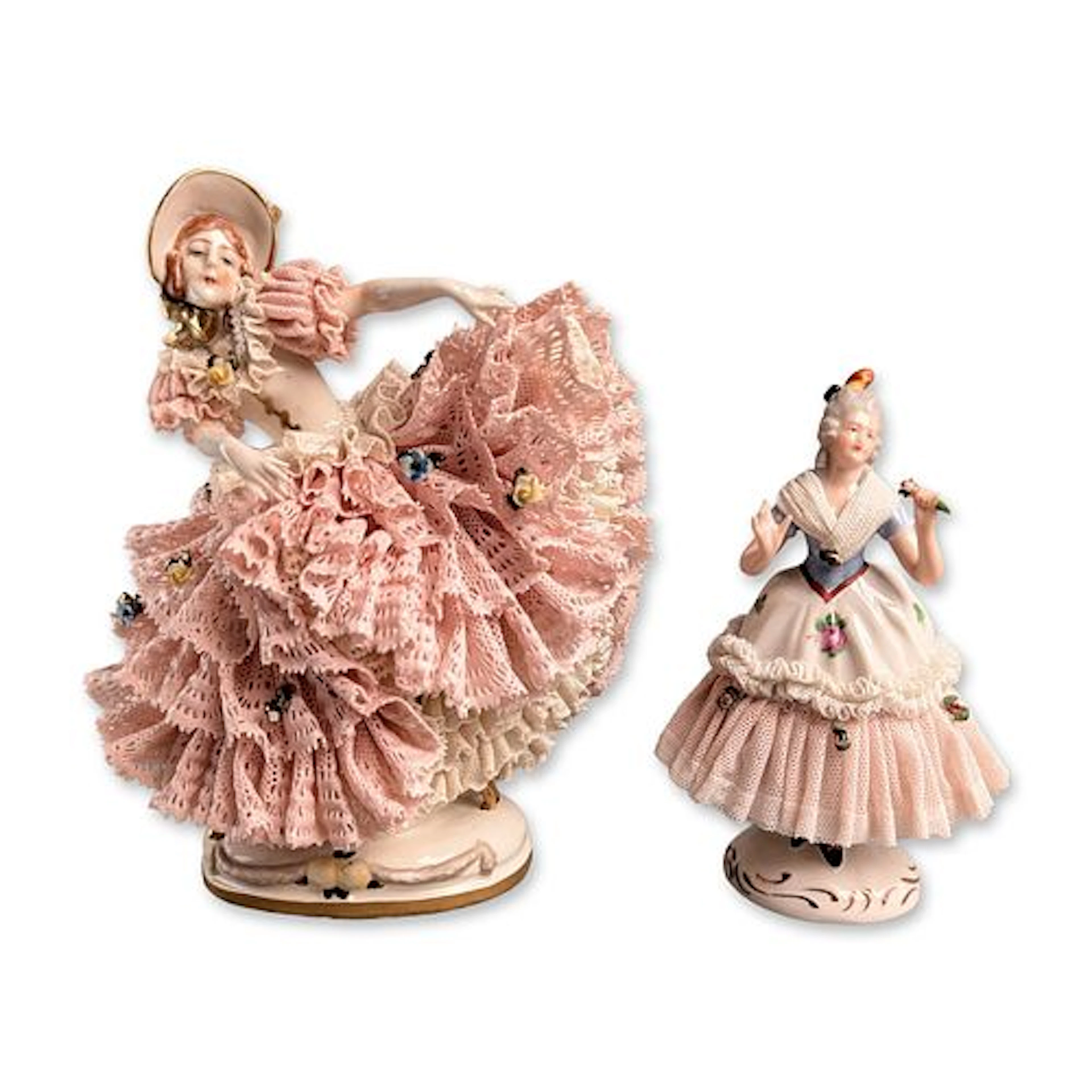 2pc Dresden German Lace Porcelain Figurines