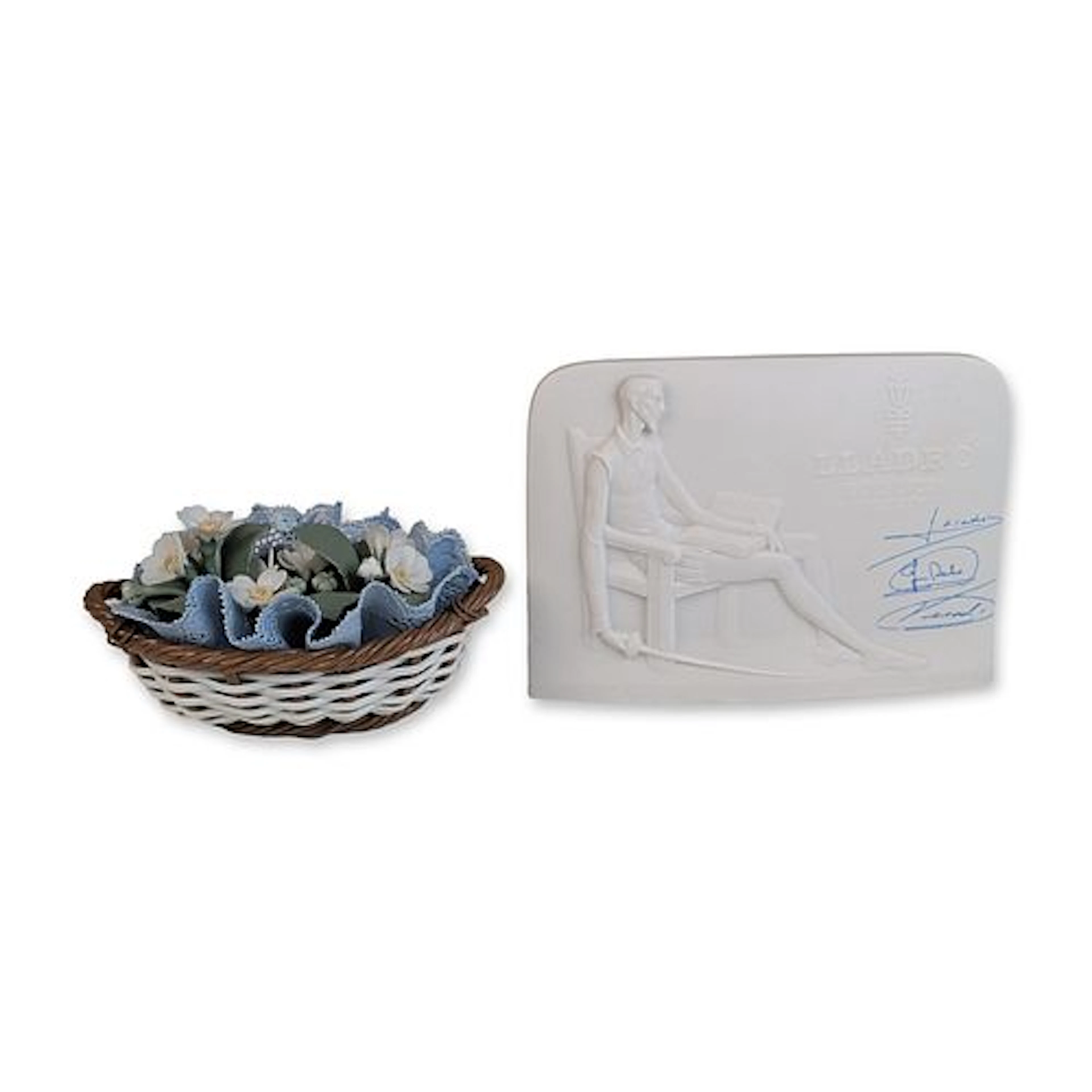 Two Lladro Porcelain Items, Basket of Flowers & Charter Member Plaque