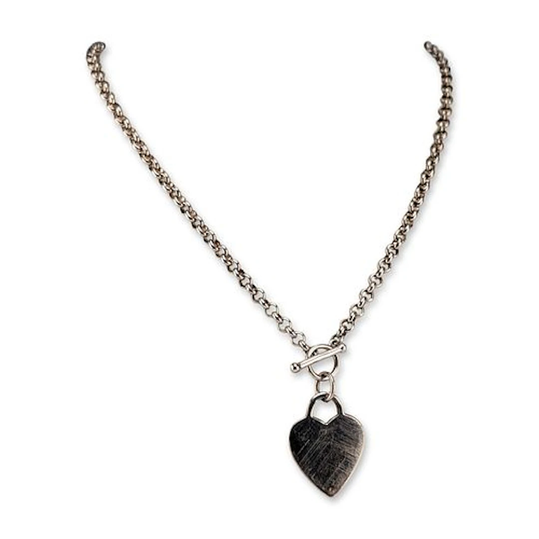 Sterling Silver Heart Tag Toggle Necklace