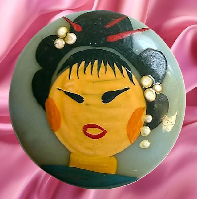 A DIVISION THREE HAND PAINTED CASEIN PICTORIAL BUTTON