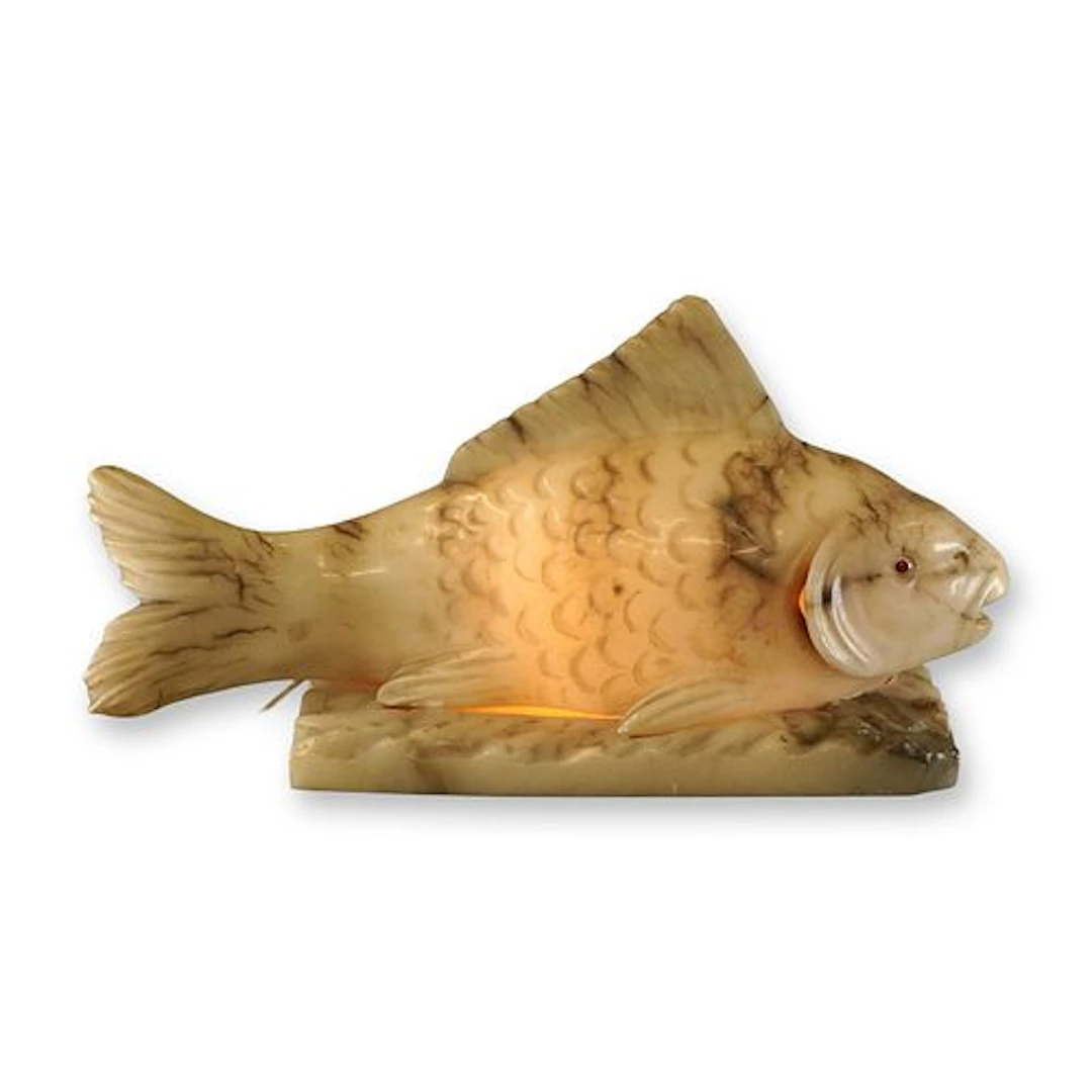 Art Deco Carved Alabaster Figural Lamp in the Form of a Fish, Early