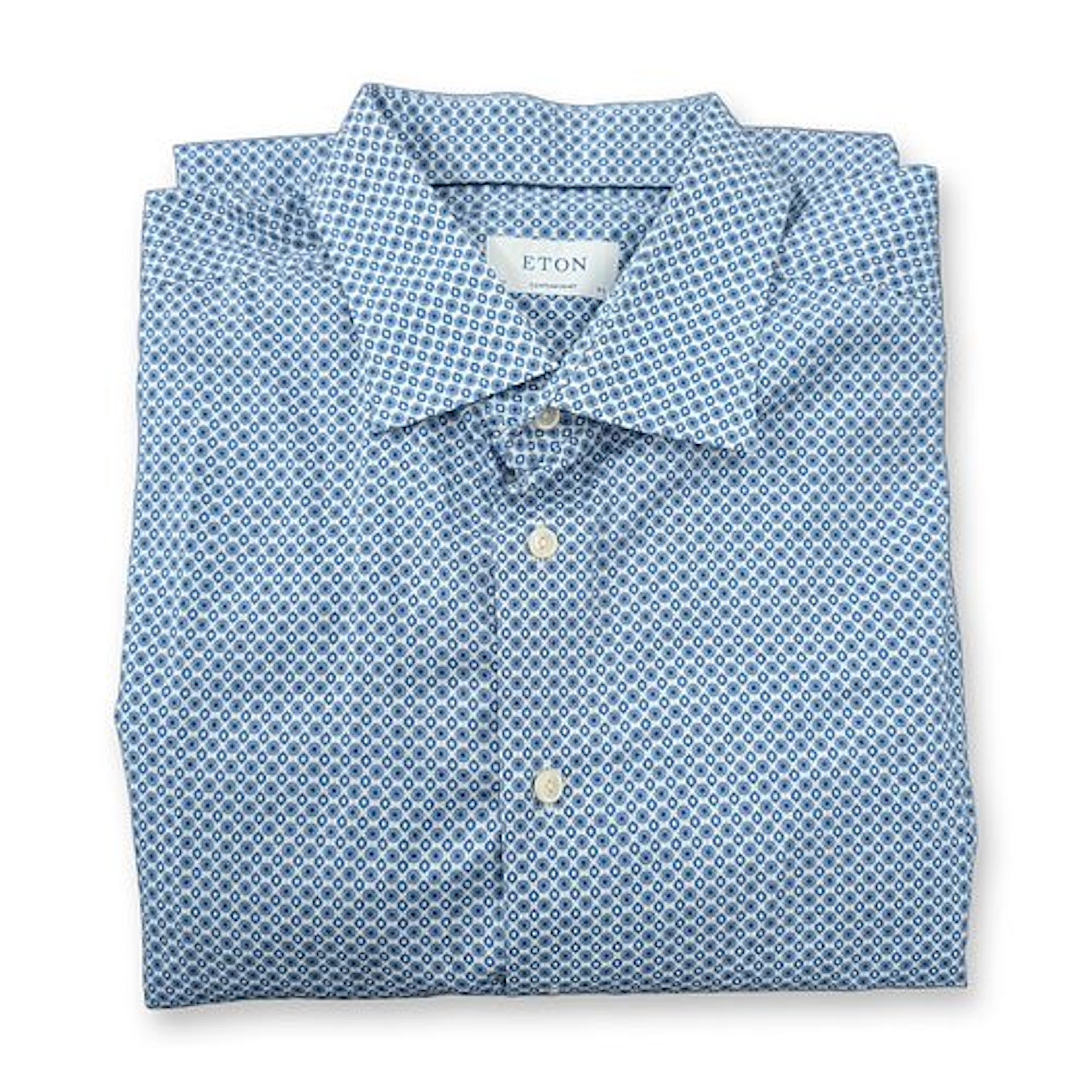 Eton Contemporary Fit Blue Geometric Micro Print Cotton Dress Shirt