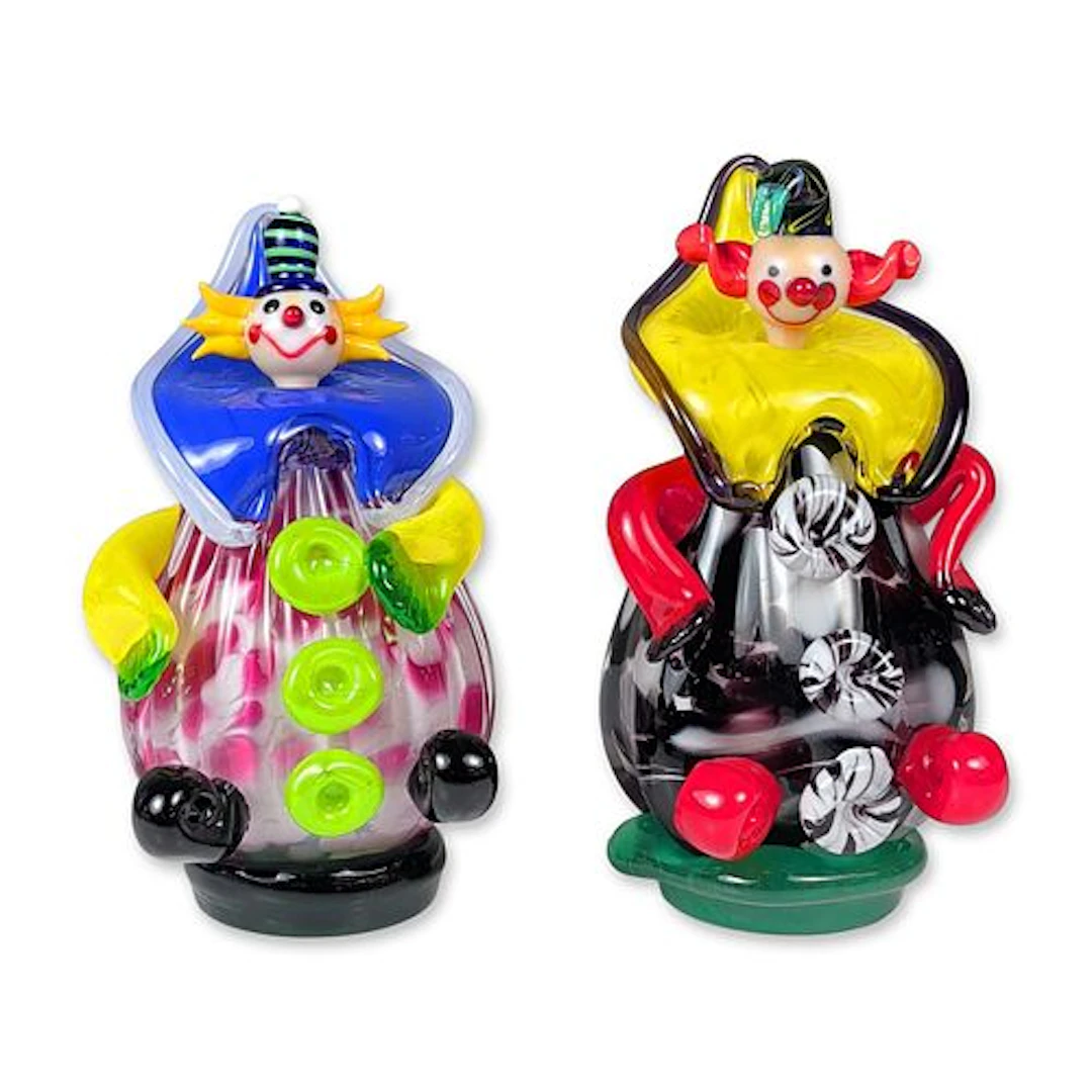2pc Murano Style Blown Glass Clown Figurines