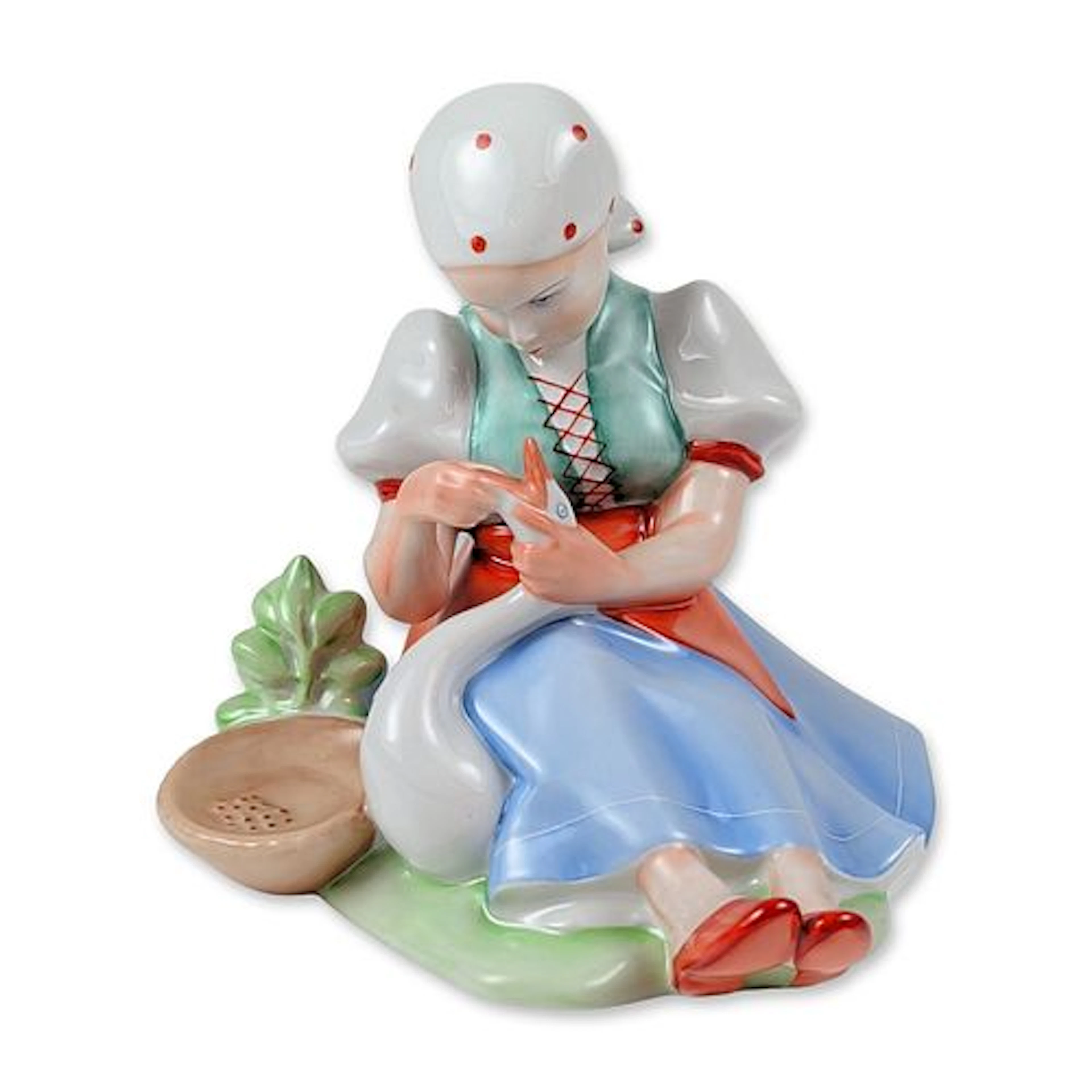Zsolnay Hungary Porcelain Girl with Goose Figurine