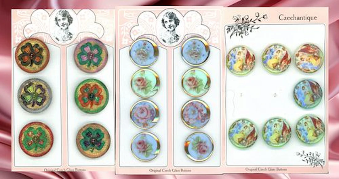 AN ASSORTMENT OF DIV. 3 COLORFUL CZECH GLASS BUTTONS
