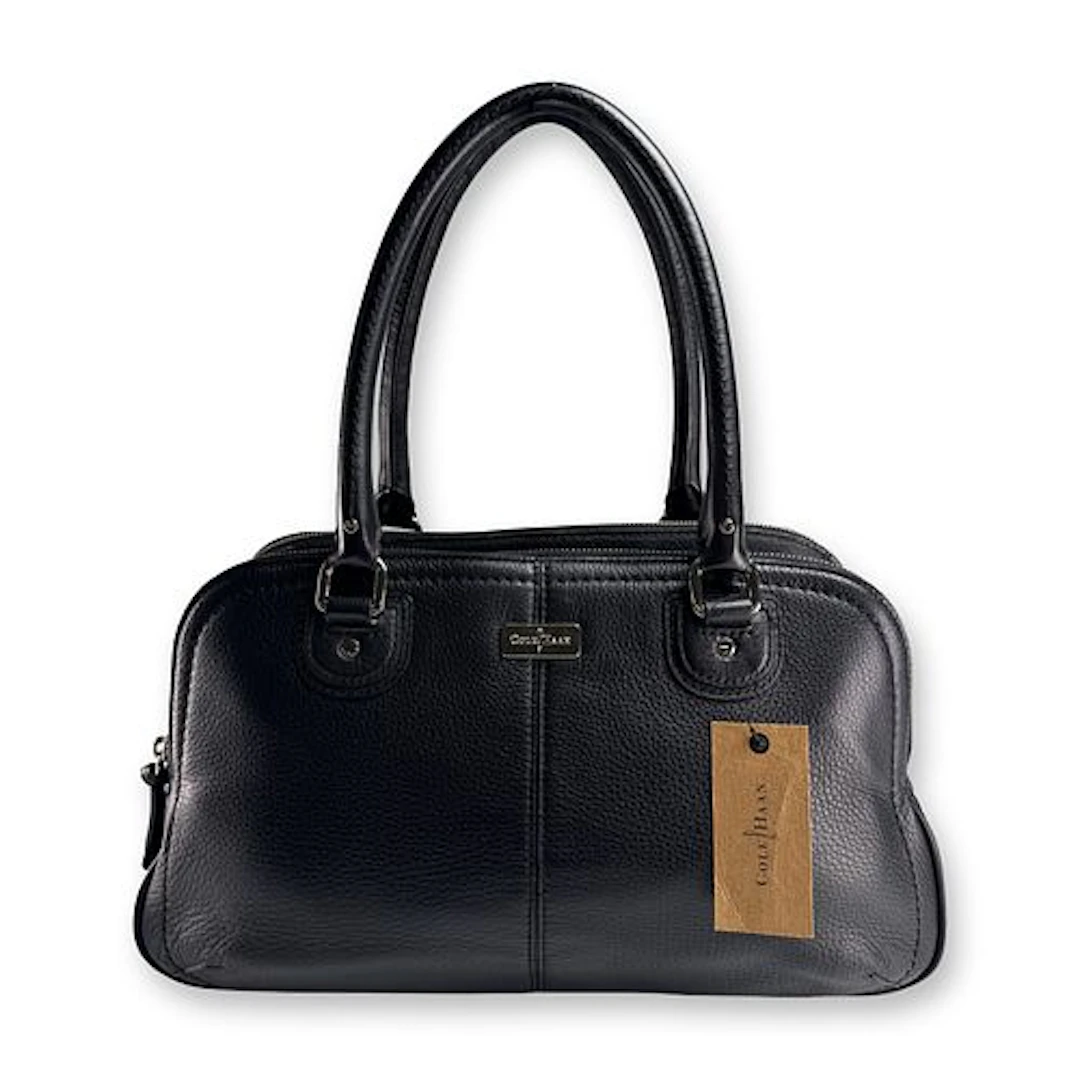 Cole Haan Black Pebbled Leather Triple-Compartment Satchel