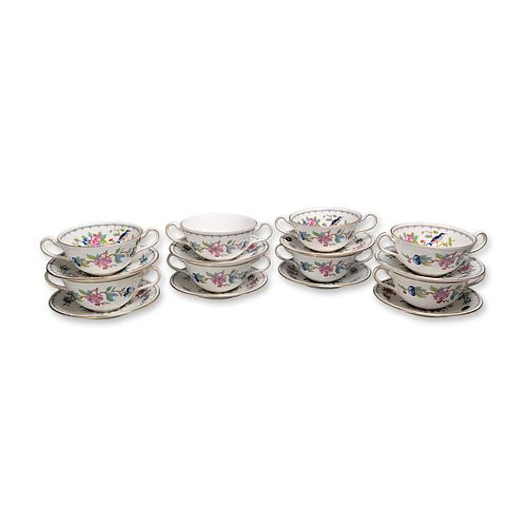 16pc Aynsley Pembroke Fine Bone China Bouillon Cups and Saucers
