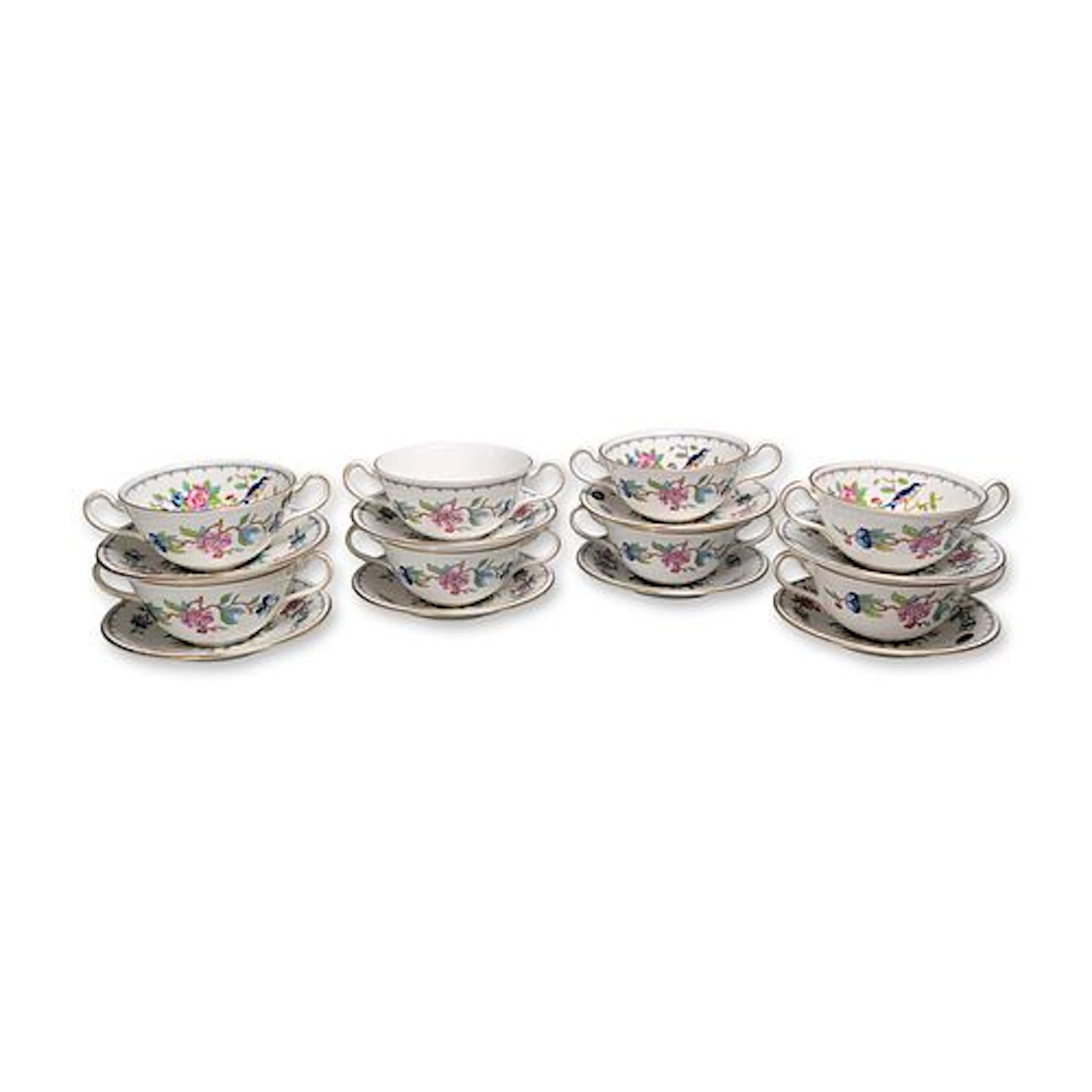 16pc Aynsley Pembroke Fine Bone China Bouillon Cups and Saucers