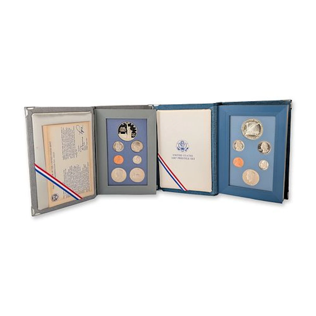 2pc 1986, 1987 US Mint Prestige Proof Sets, 6 and 7 Coins