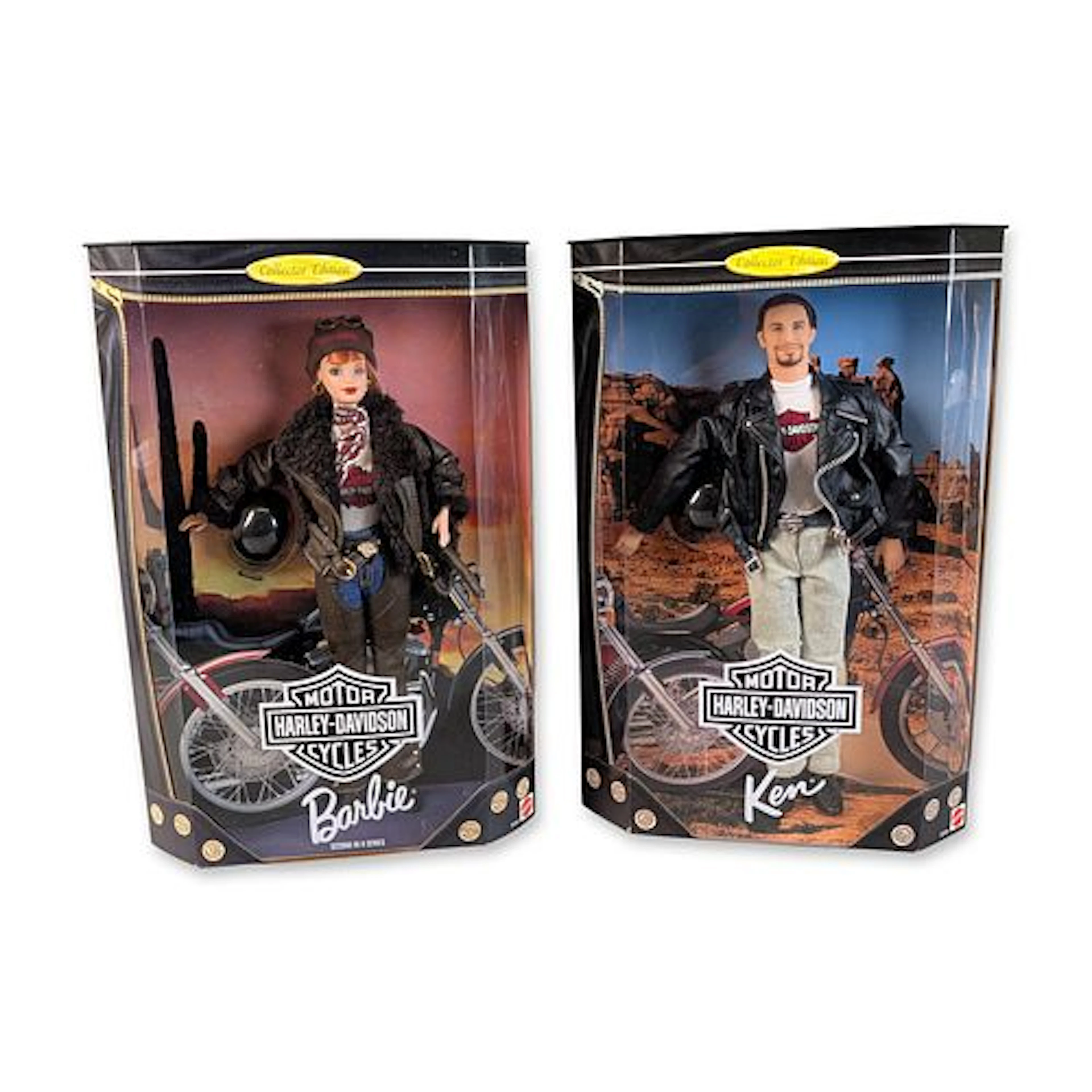 2pc Mattel Harley-Davidson Collector Edition Barbie and Ken Figurines