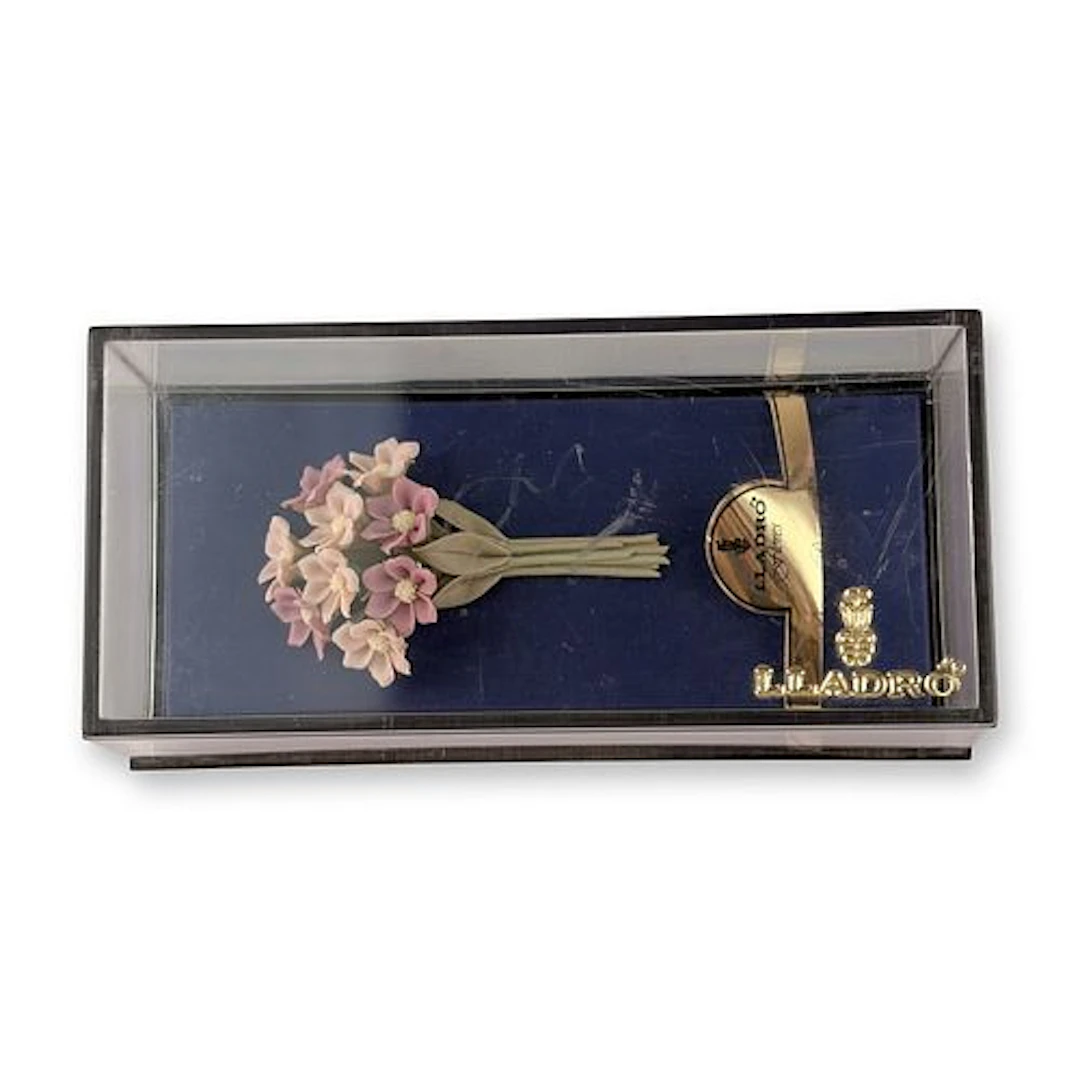 Lladro Flores Pink and Purple Porcelain Floral Bouquet Figurines