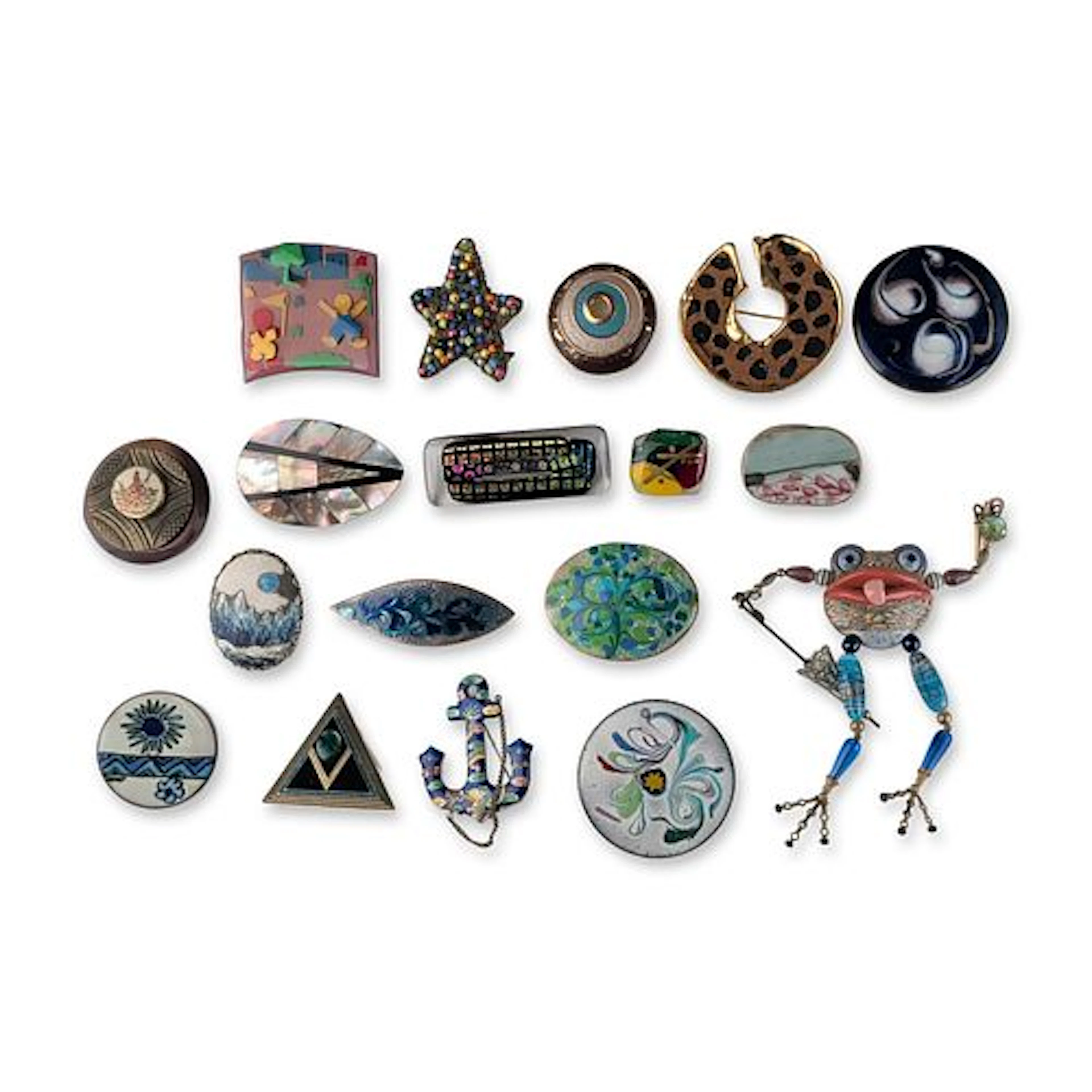 19pc Artisan and Vintage Costume Jewelry Brooch Pins