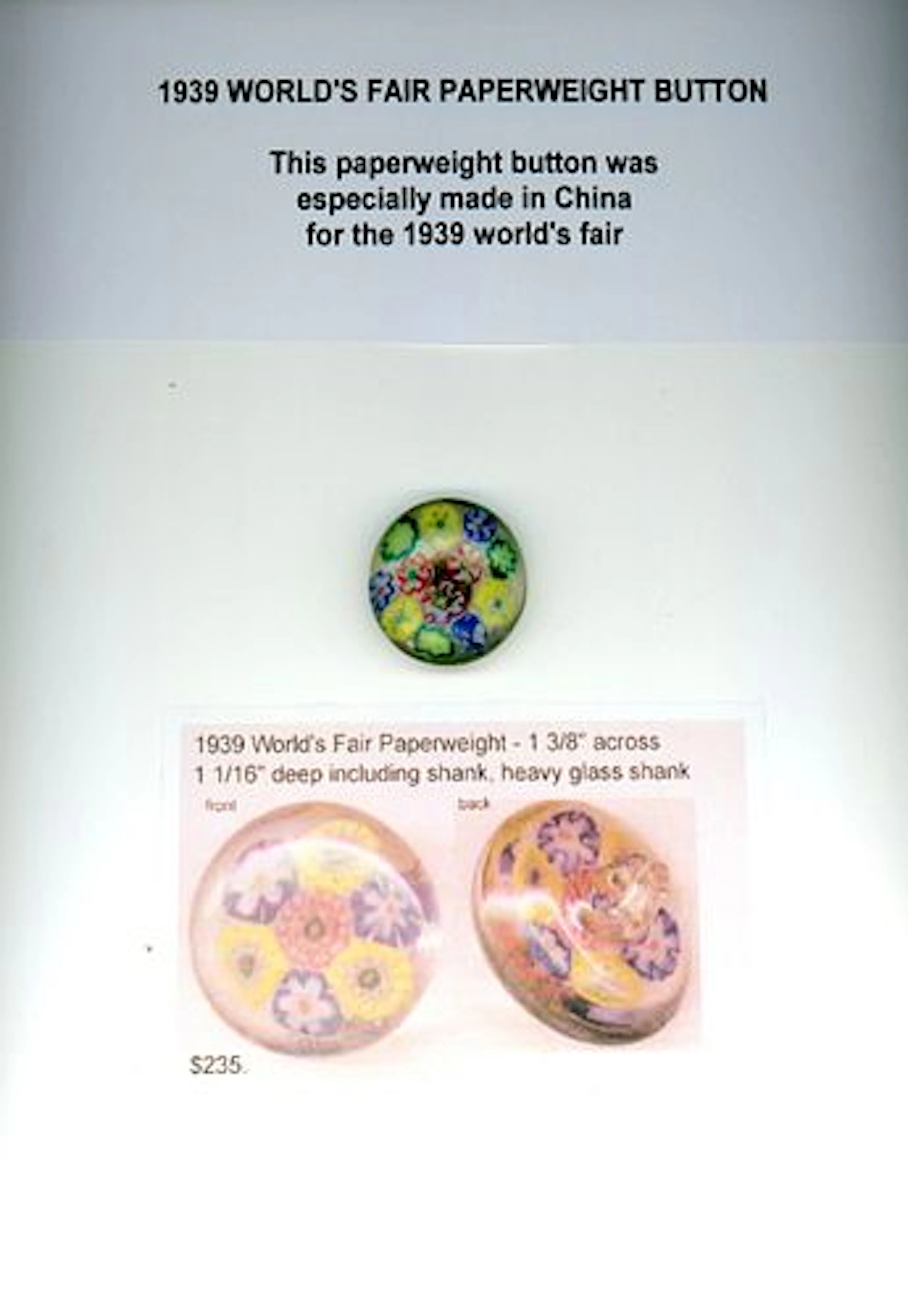 A DIVISION THREE SPECIAL PAPERWEIGHT GLASS BUTTON