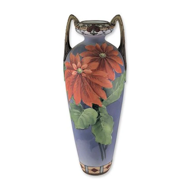 Morimura Brothers Nippon Hand Painted Poinsettia Porcelain Vase