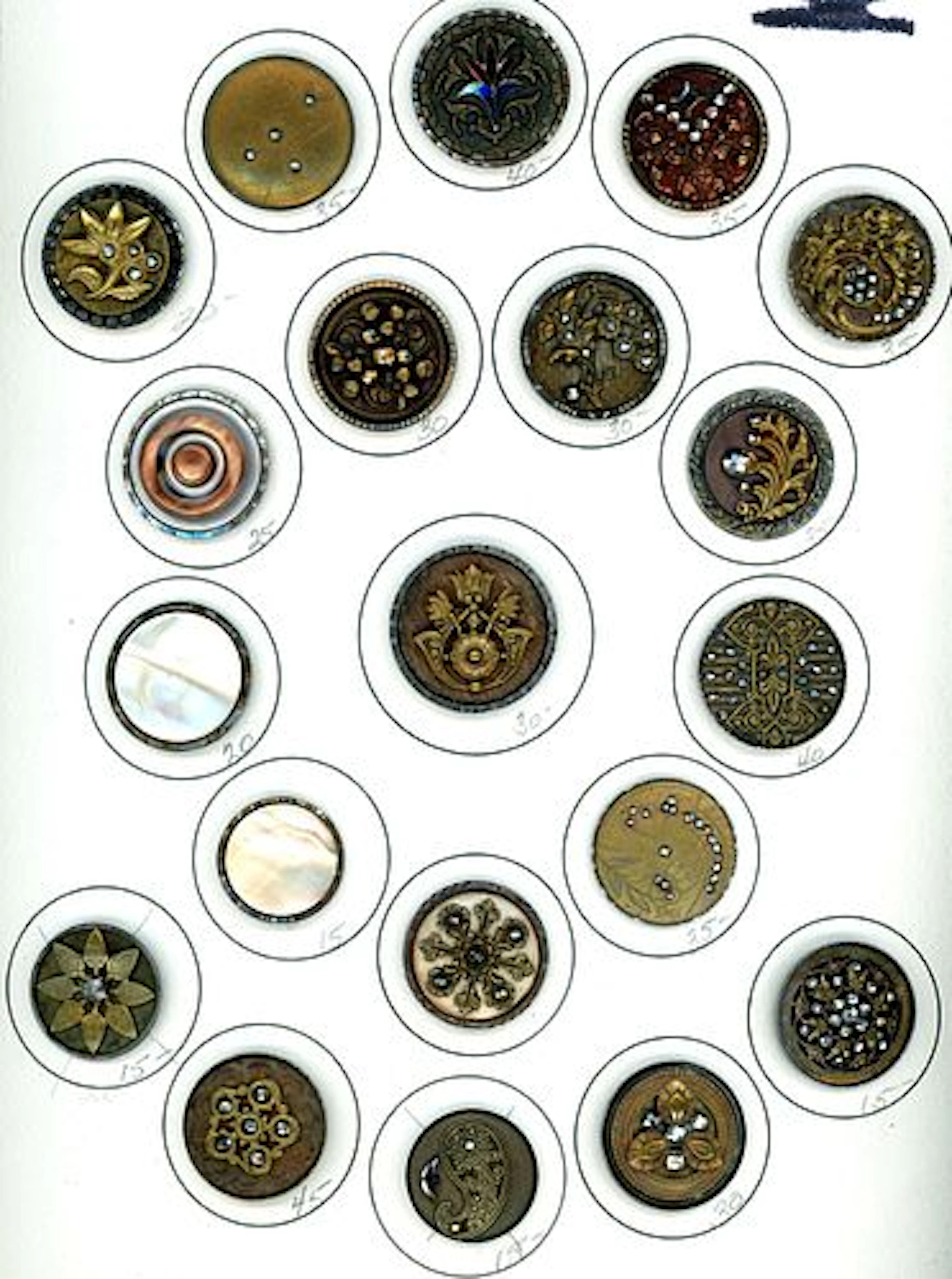 A CARD OF DIVISION ONE STEEL CUP BUTTONS