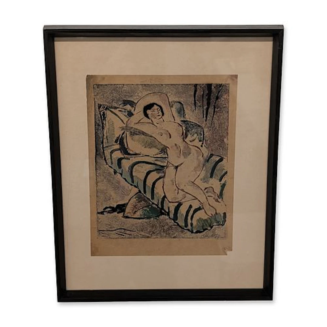 William Gropper (American 1897-1977) Color Monotype on Paper, Reclining