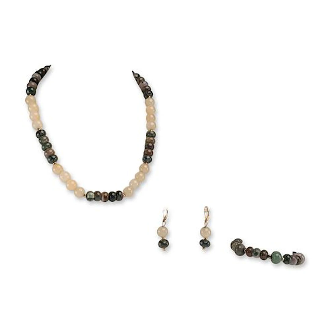 3pc Moss Agate and Chalcedony Jewelry