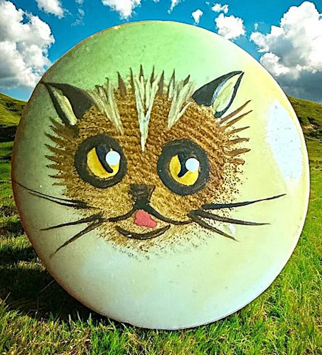 A DIVISION THREE HAND PAINTED CAT BUTTON