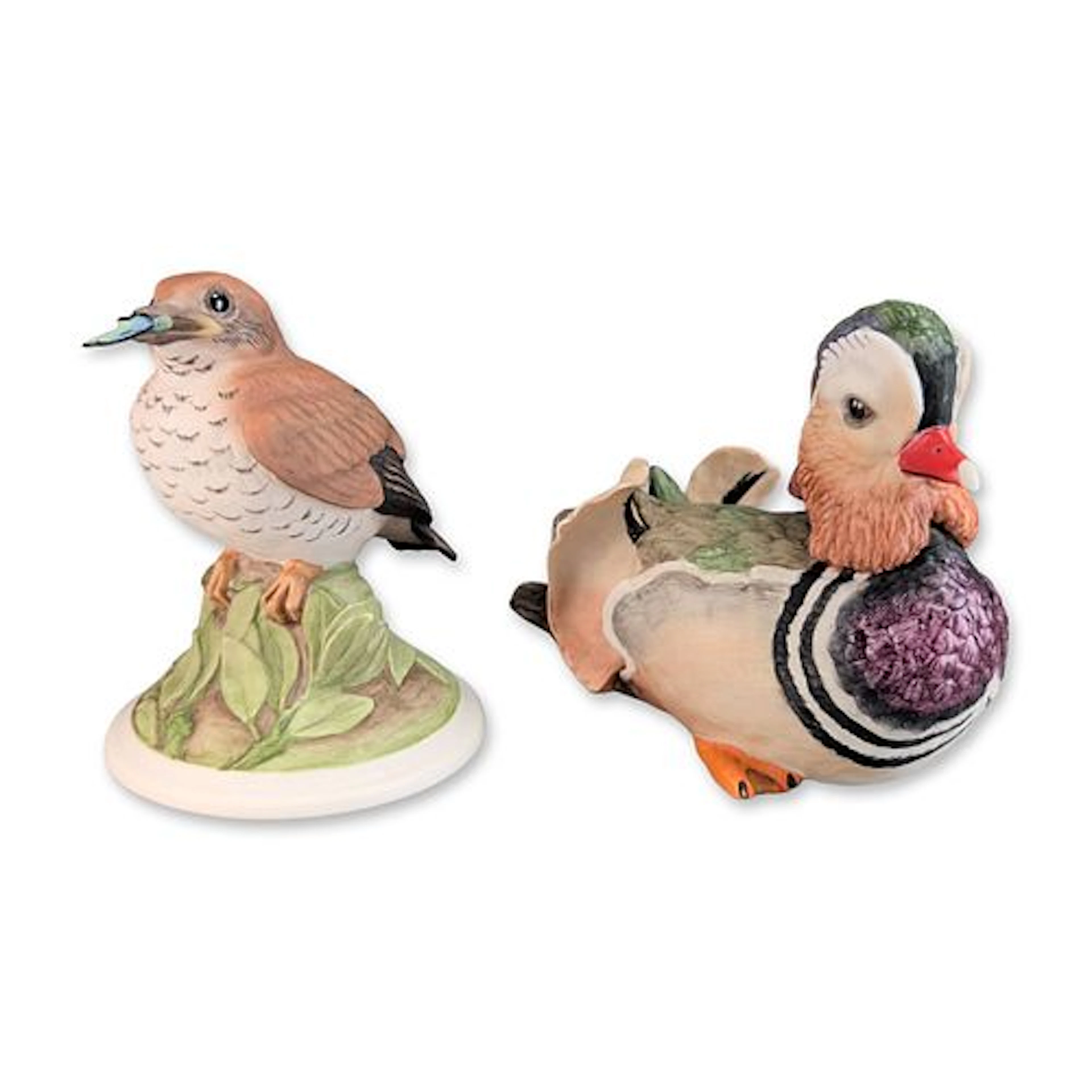 2pc Boehm Porcelain Mandarin Duck and Wood Thrush Figurines