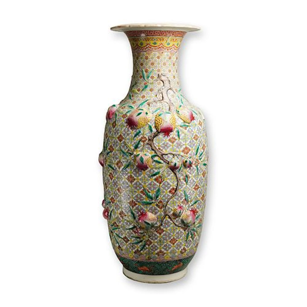 Chinese 19th Century Porcelain Vase with Applied Fruit Decoration