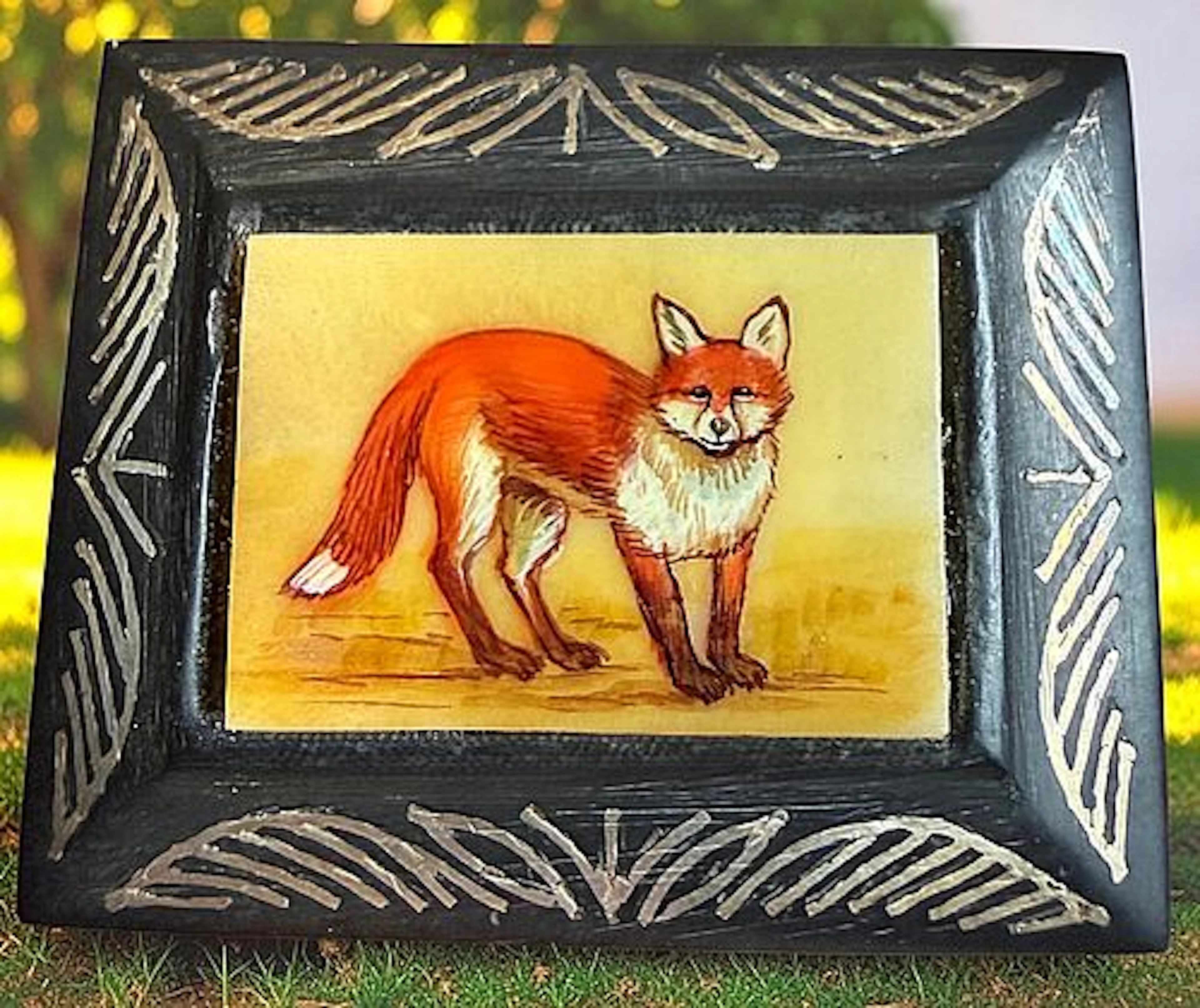 A DIVISION THREE HAND PAINTED FOX BUTTON