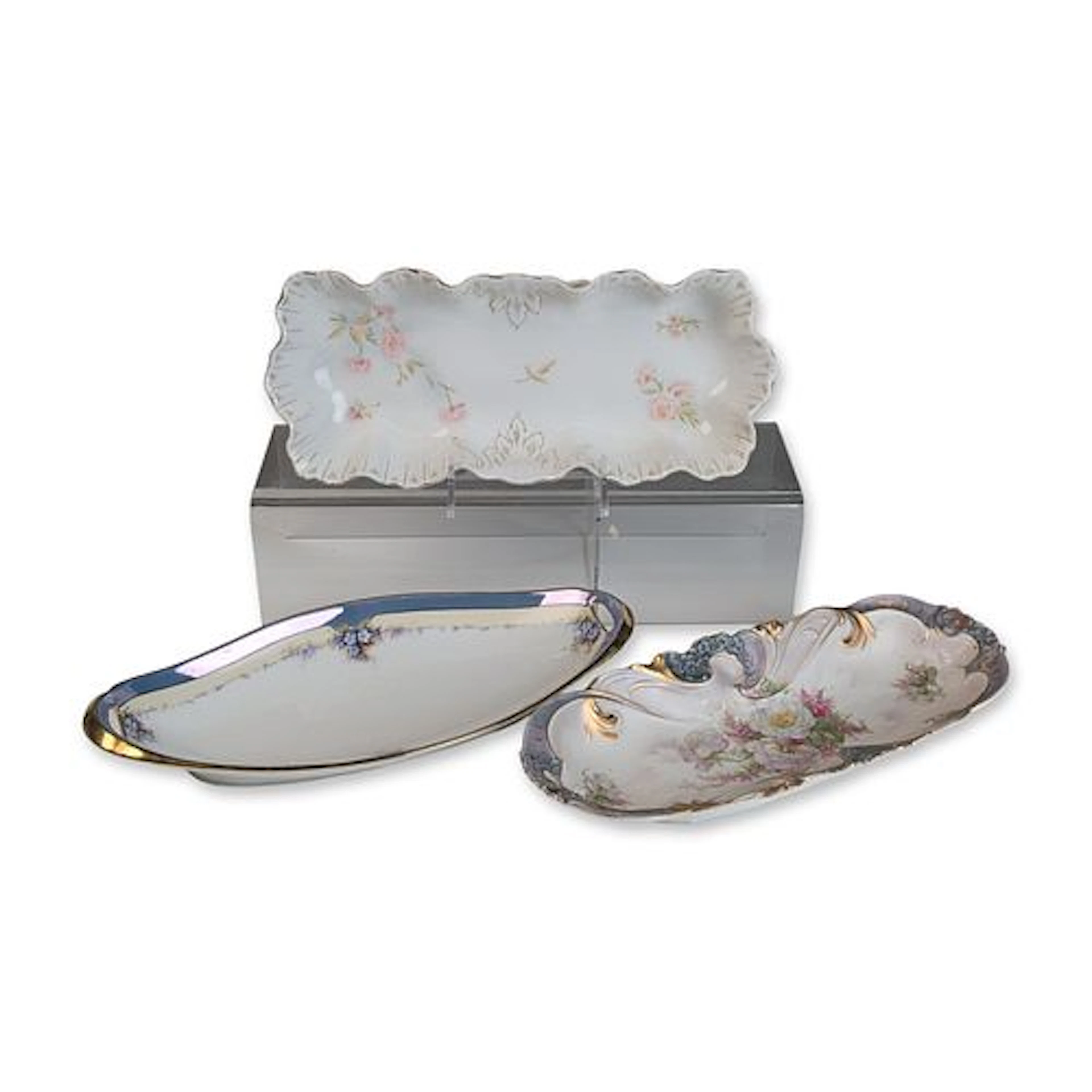 3pc Noritake and German Porcelain Relish and Celery Trays
