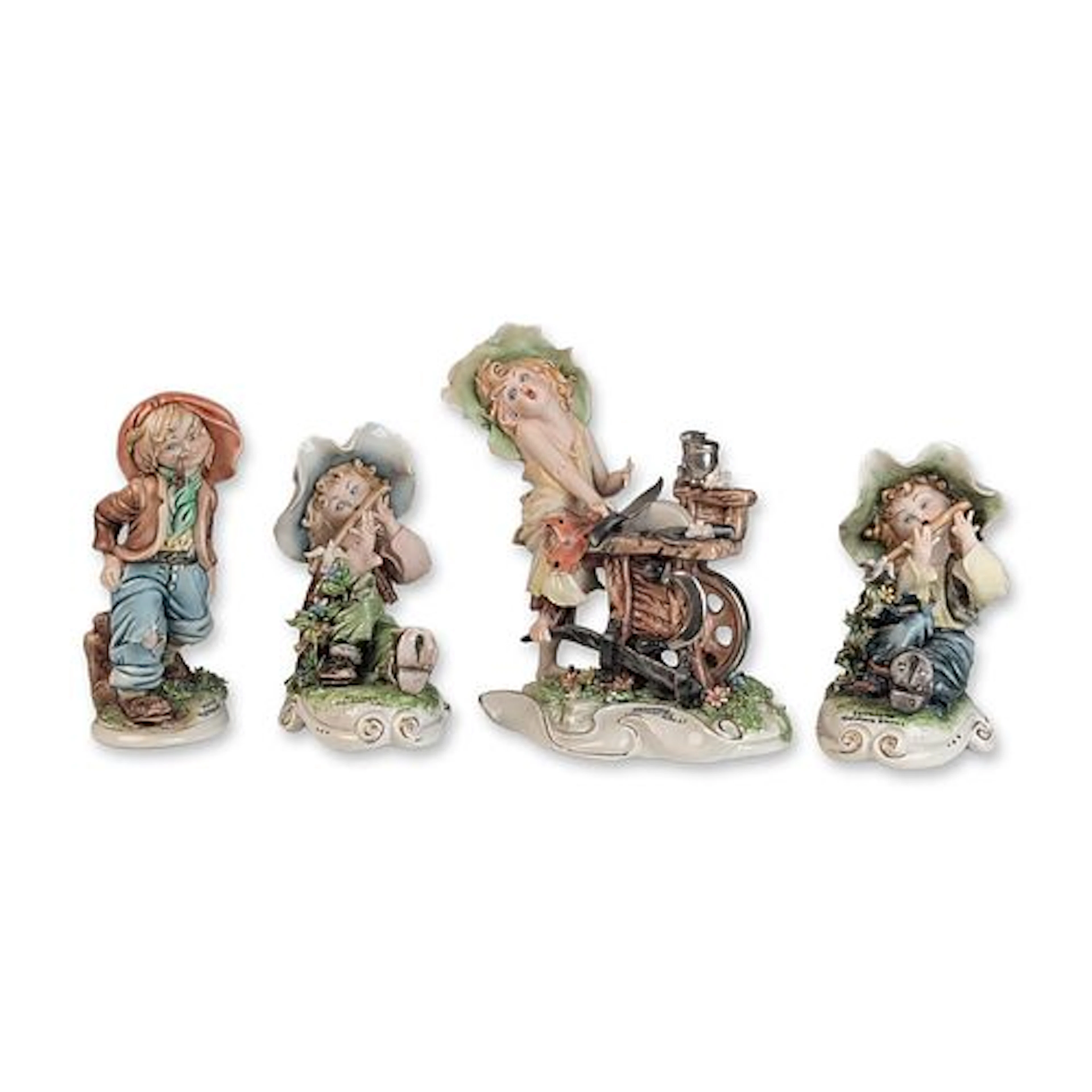 4pc Tiziano Galli Capodimonte Porcelain Rustic Figurines