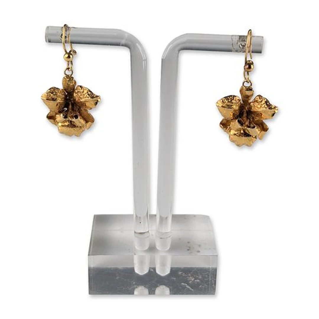 Pair of 10K Yellow Gold Floral Drop Earrings
