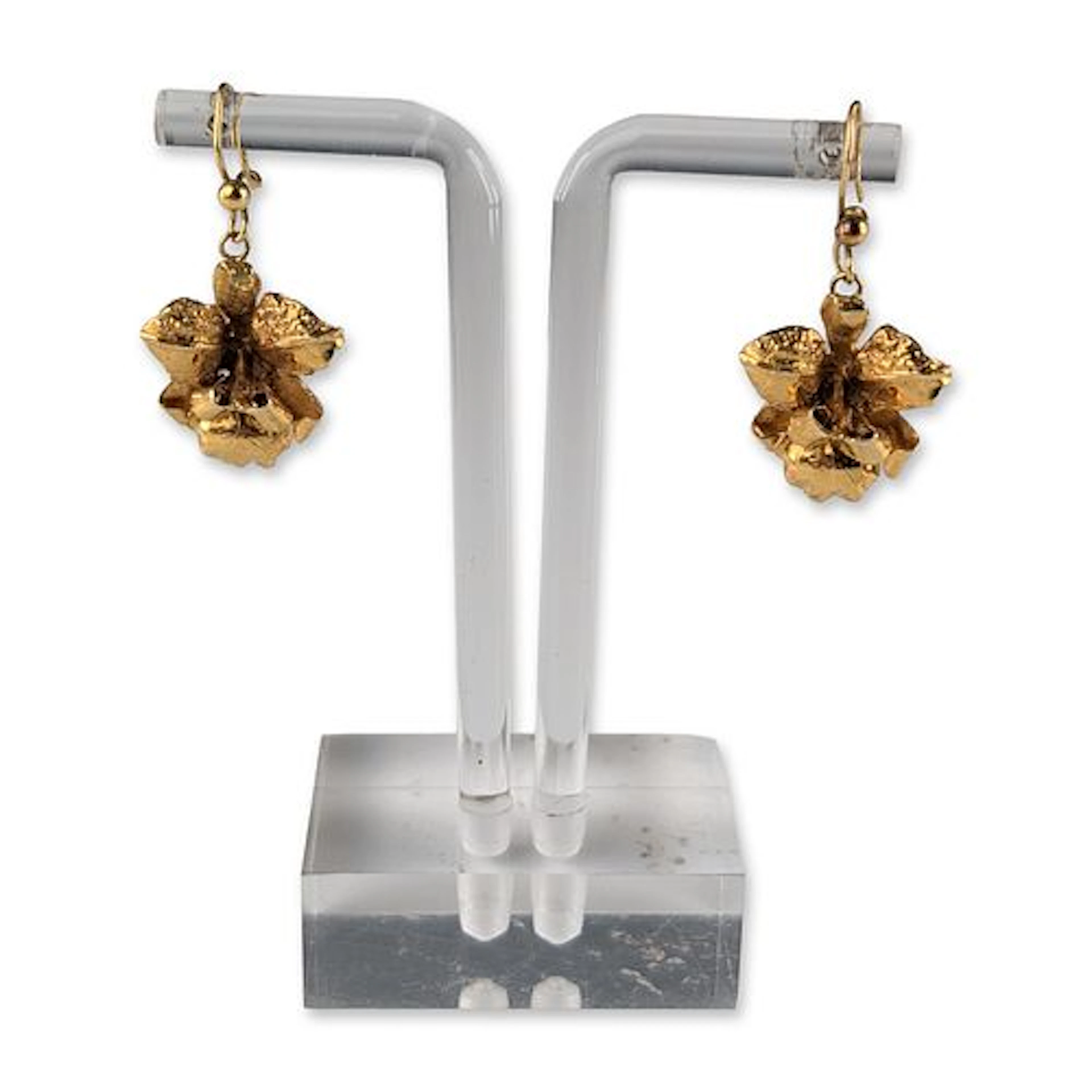 Pair of 10K Yellow Gold Floral Drop Earrings