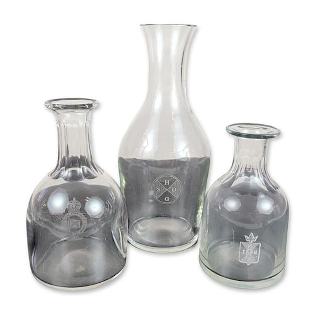 3pc Maritime Etched Glass Carafes, Includes Royal Mail Steam, Hamburg
