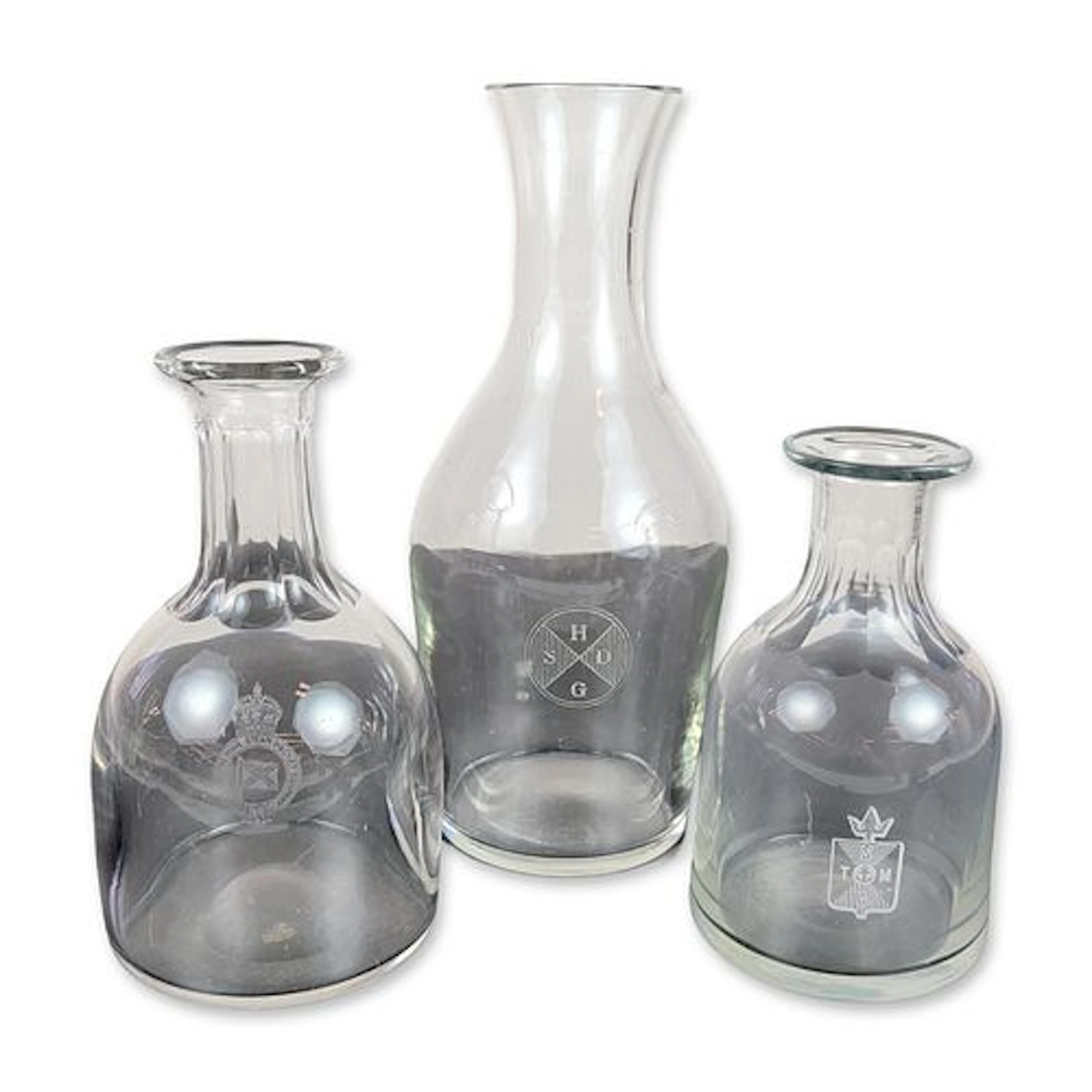 3pc Maritime Etched Glass Carafes, Includes Royal Mail Steam, Hamburg
