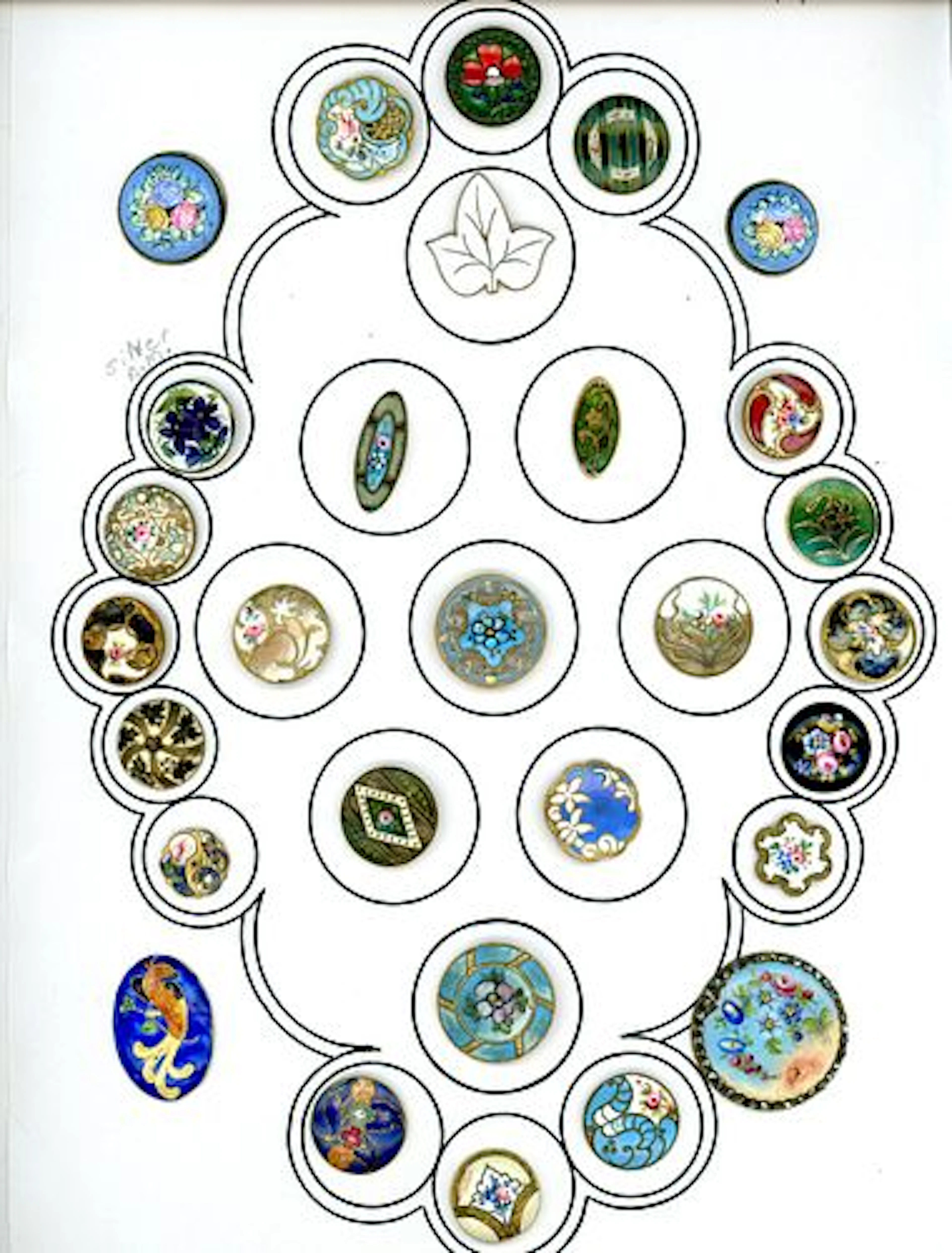 A CARD OF DIVISION ONE AND THREE ENAMEL BUTTONS