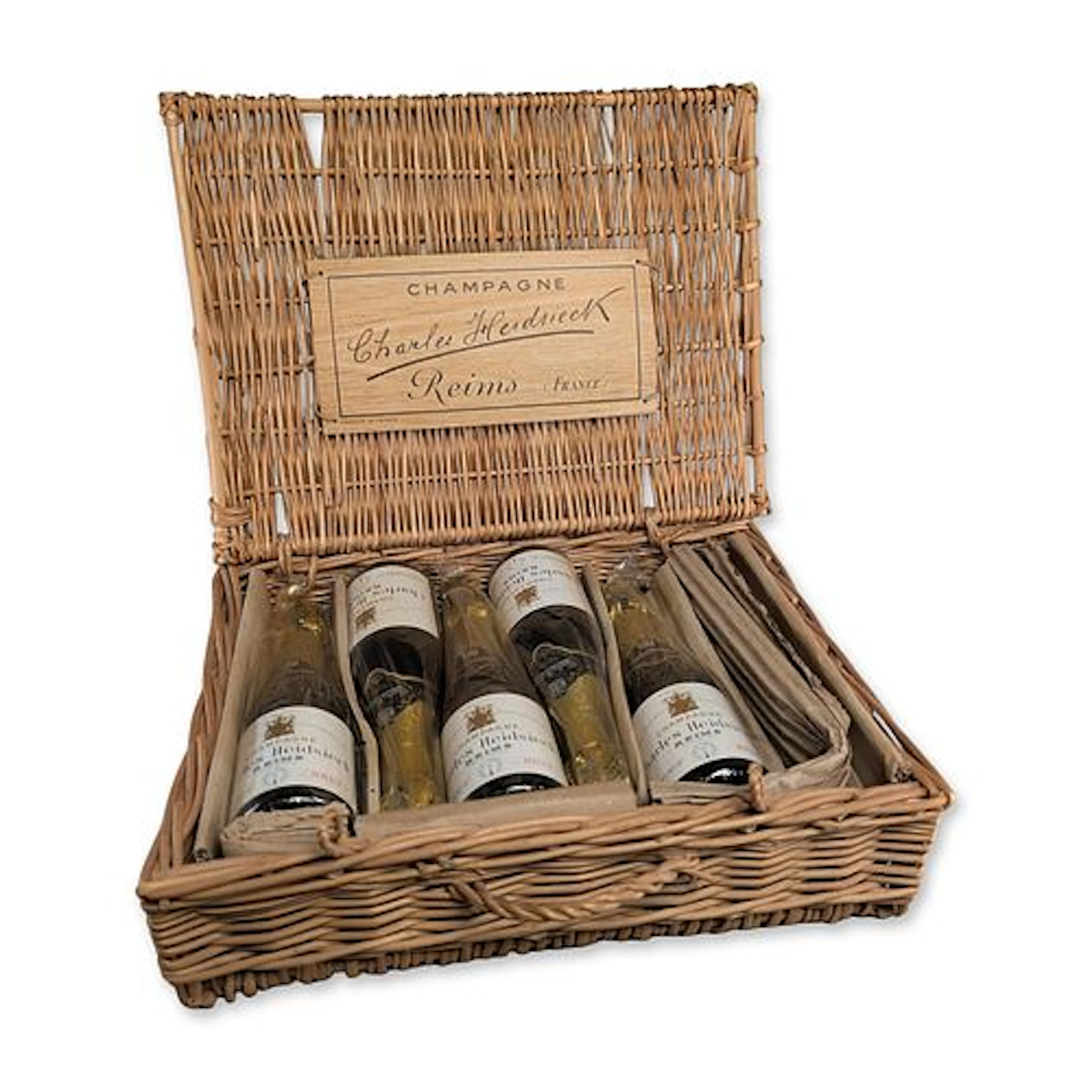 5pc Charles Heidsieck Brut Champagne Half Bottles Group with Basket