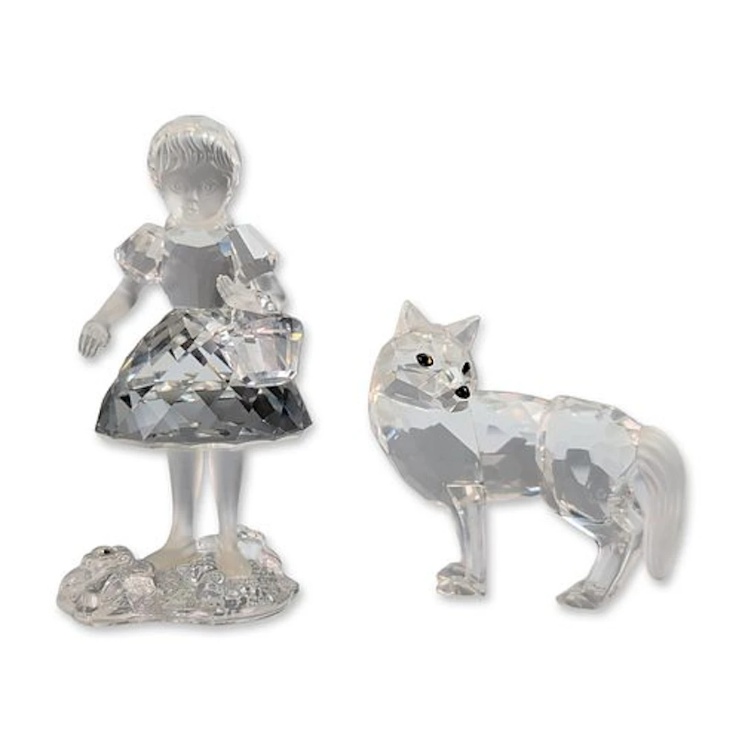 2pc Swarovski Silver Crystal Little Red Riding Hood and Wolf Figurines