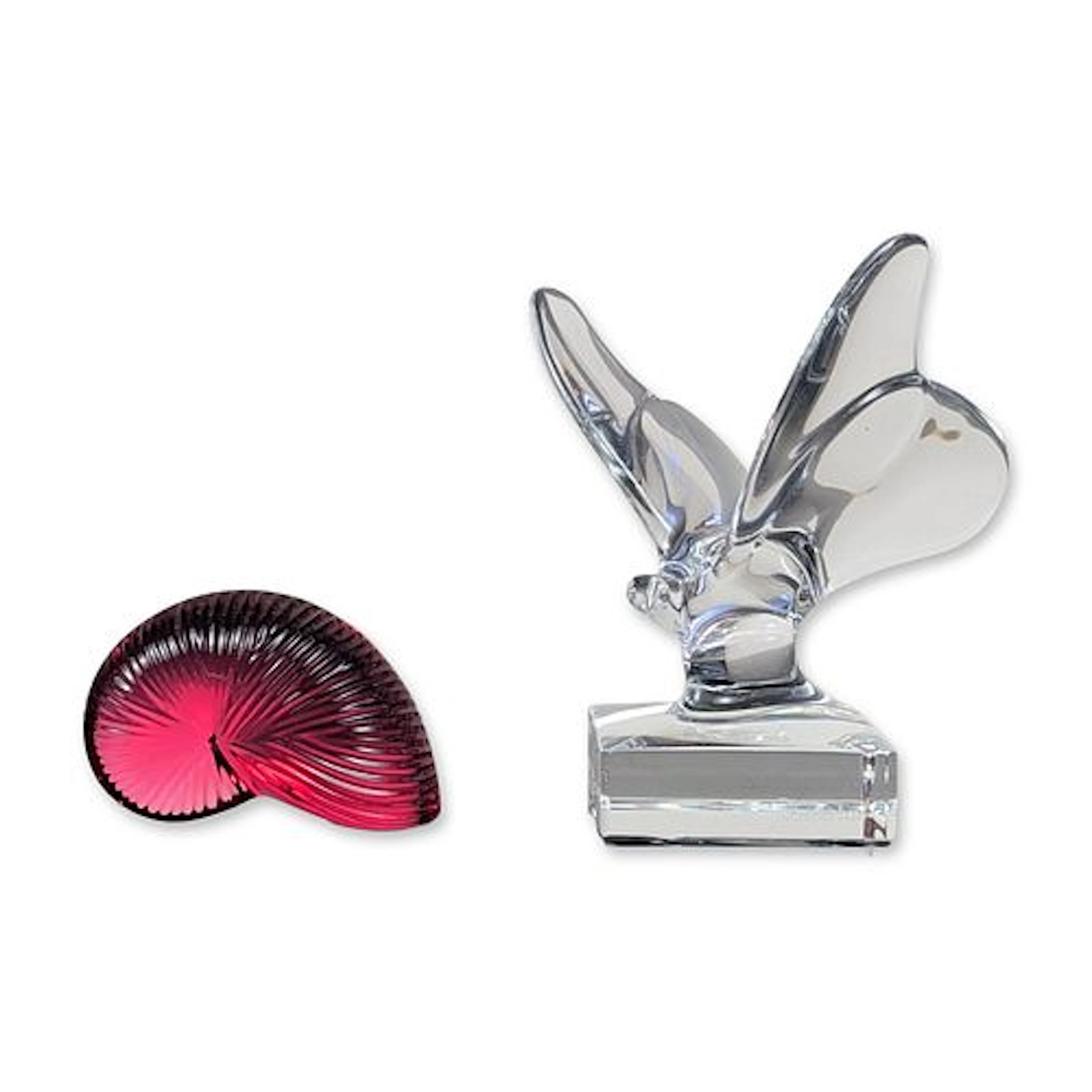 Baccarat Crystal Clear and Ruby Figurines