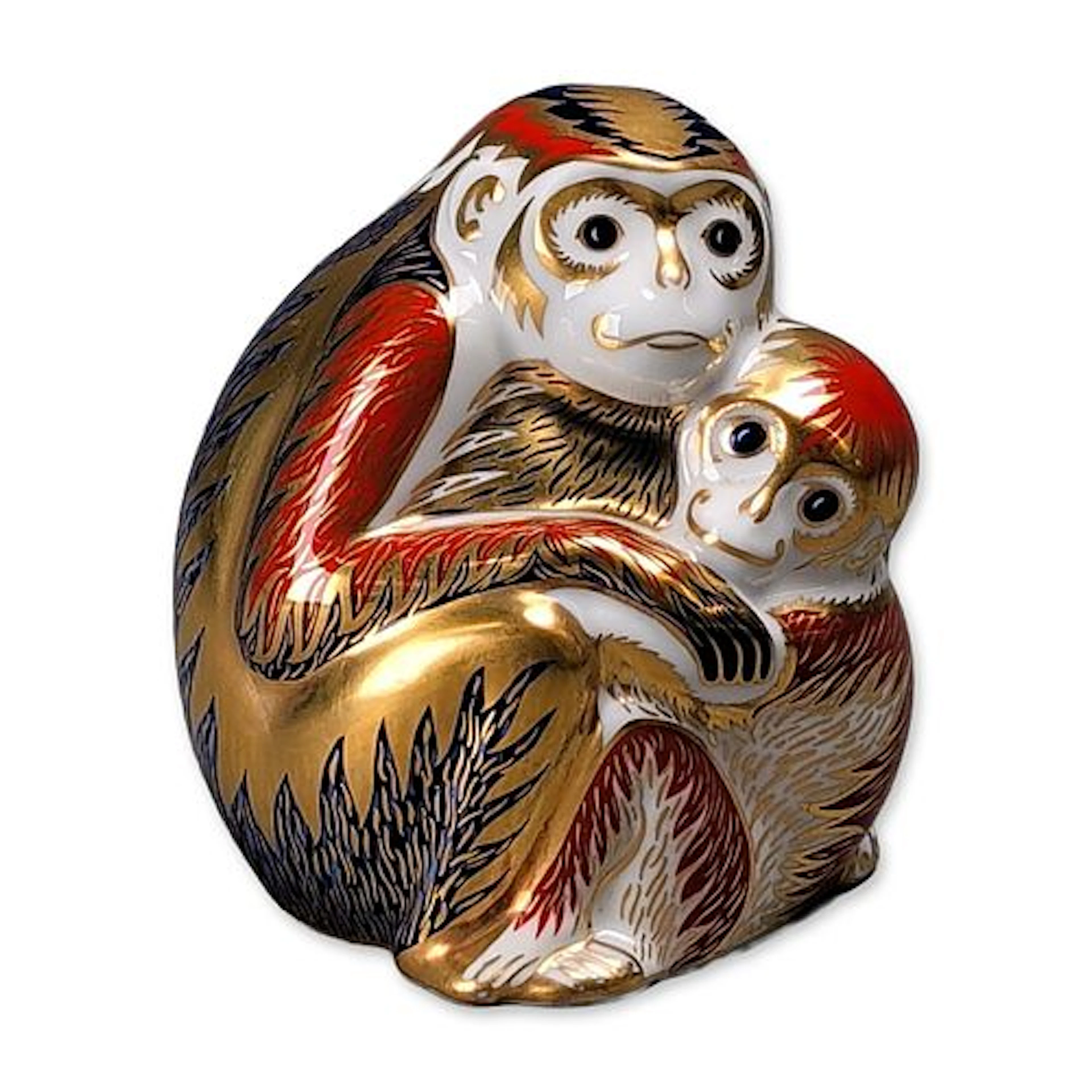 Royal Crown Derby Imari Monkey and Baby Bone China Figurine