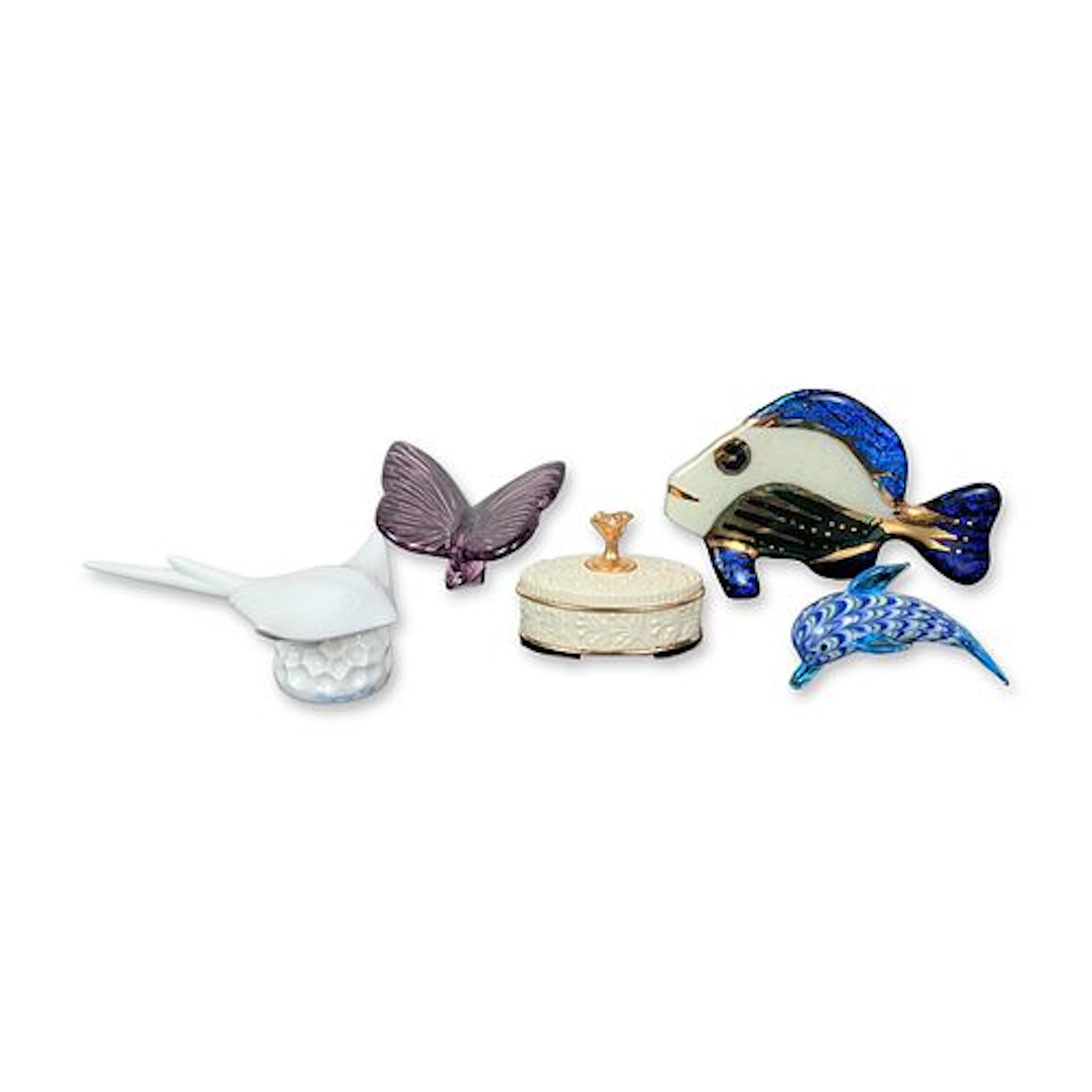 5pc Glass and Porcelain Animal Figurines and Lenox Box