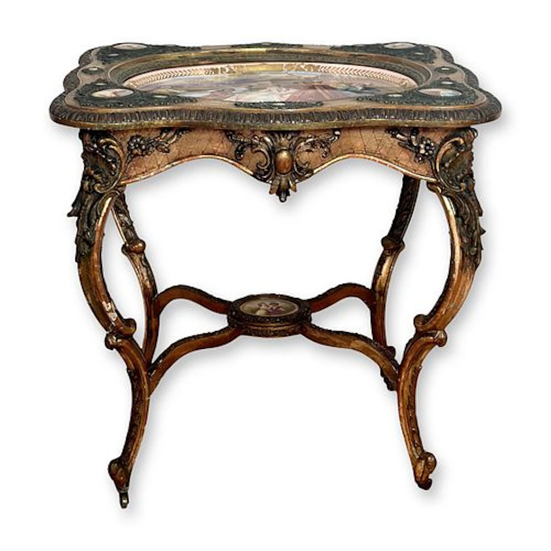 French 19th Century Louis XV-Style Giltwood Table with Mounted Vienna