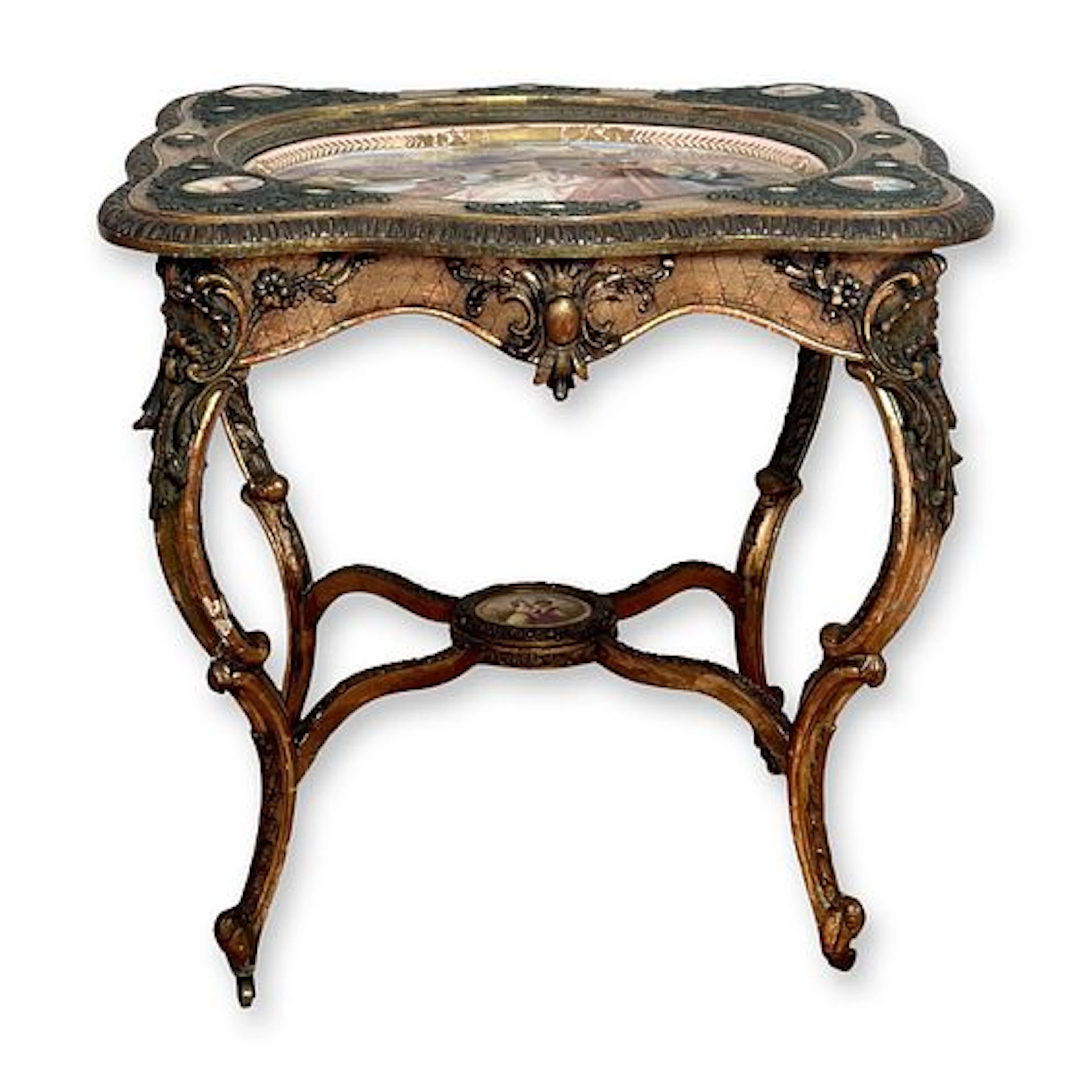 French 19th Century Louis XV-Style Giltwood Table with Mounted Vienna