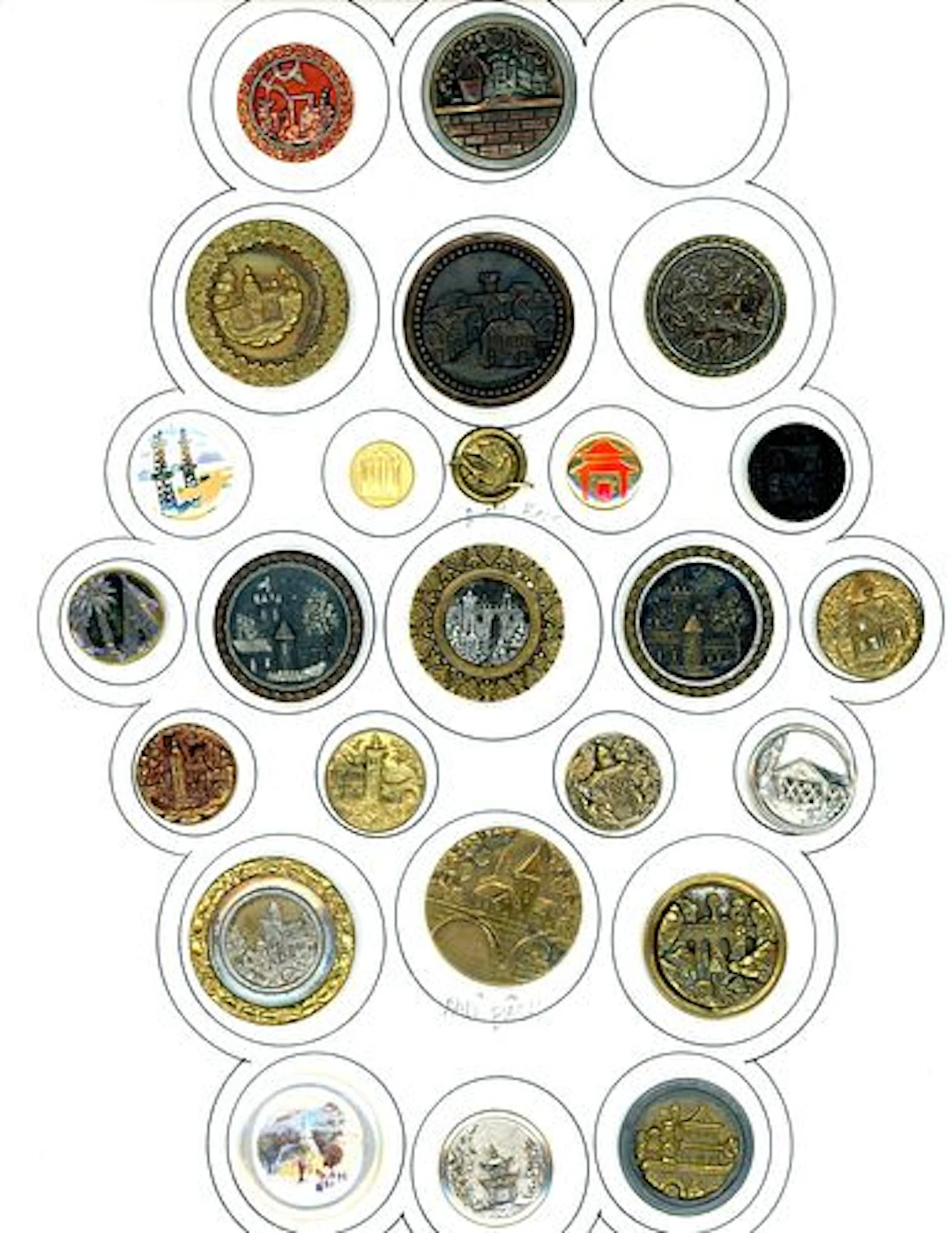 A CARD OF DIVISION ONE AND THREE ARCHITECTURAL BUTTONS