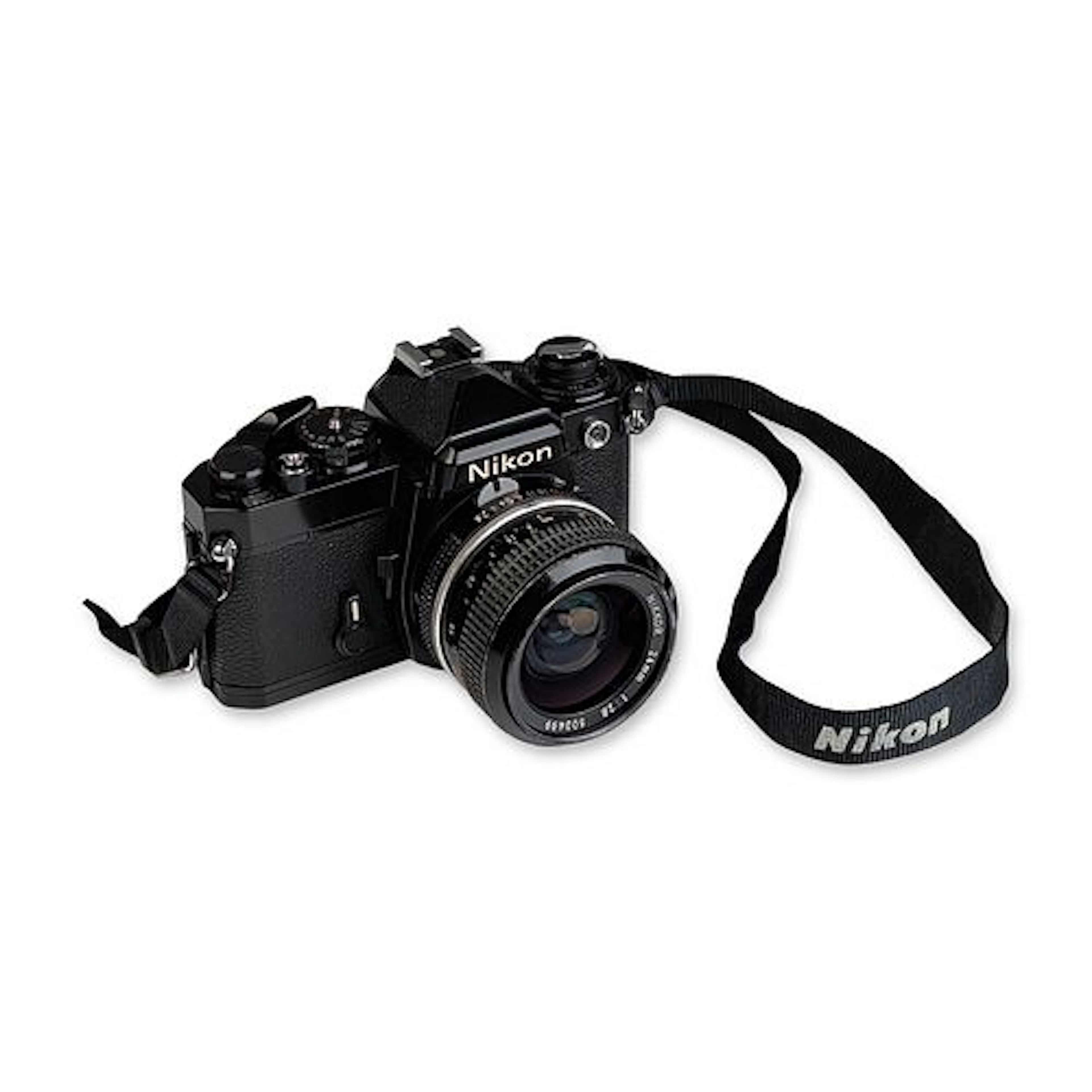 Nikon FE Black 35mm SLR Camera with 24mm Nikkor Lens and Case