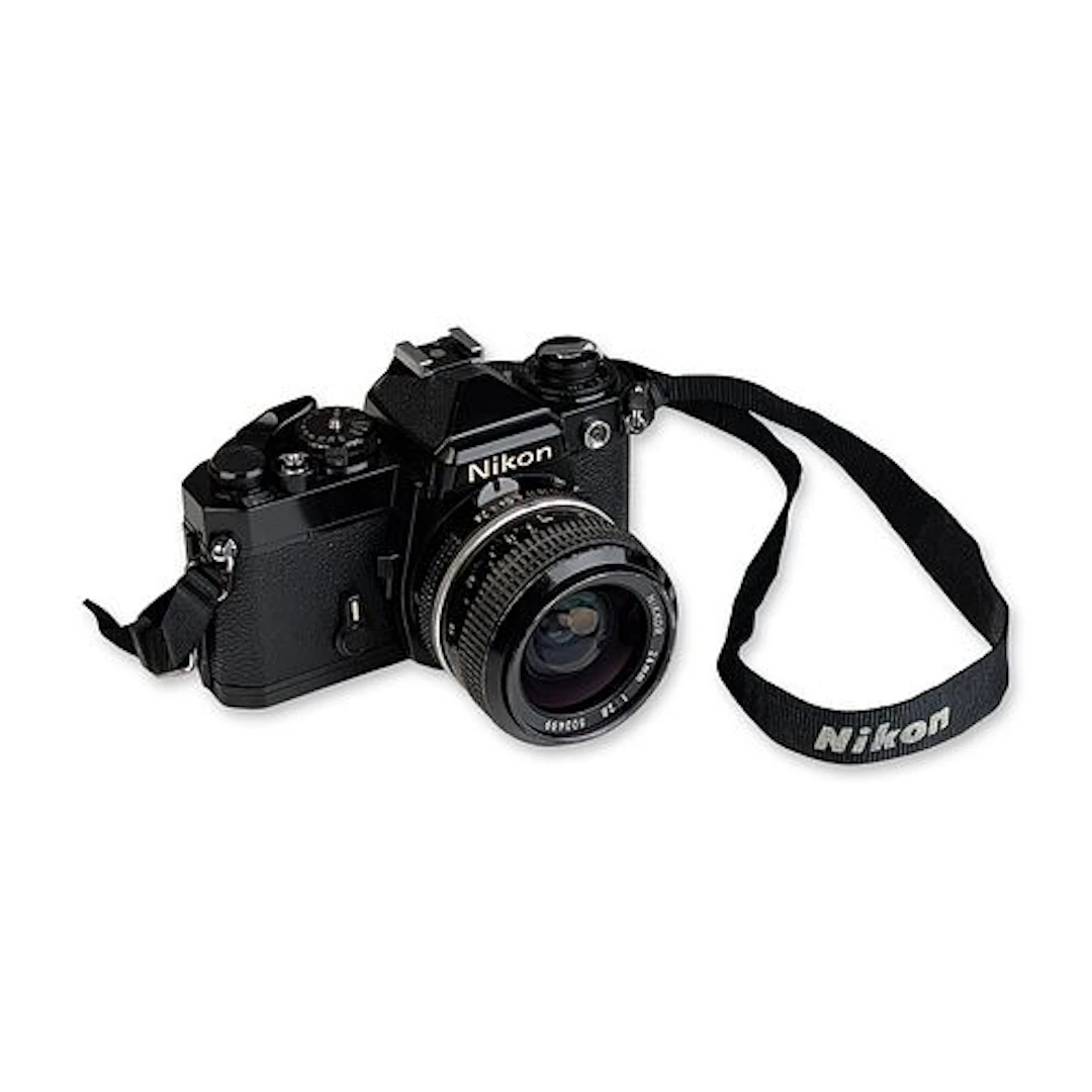 Nikon FE Black 35mm SLR Camera with 24mm Nikkor Lens and Case